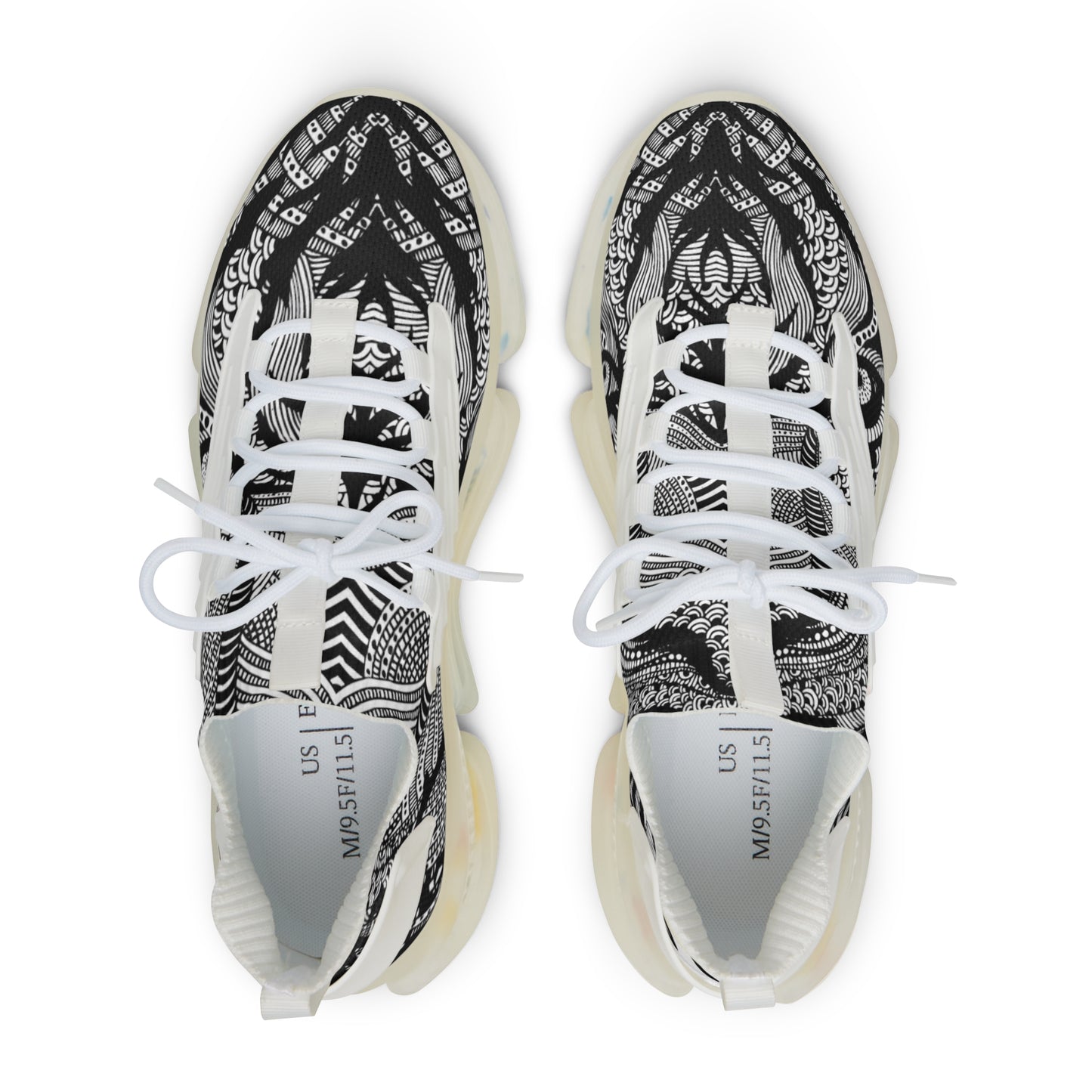 Stylish Men's Mesh Sneakers with Artistic Black & White Design