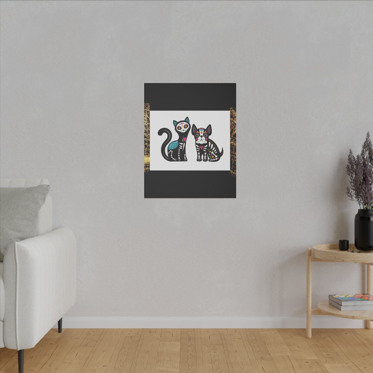 Day of the Dead Pet Canvas Art - Colorful Cat and Dog Wall Decor