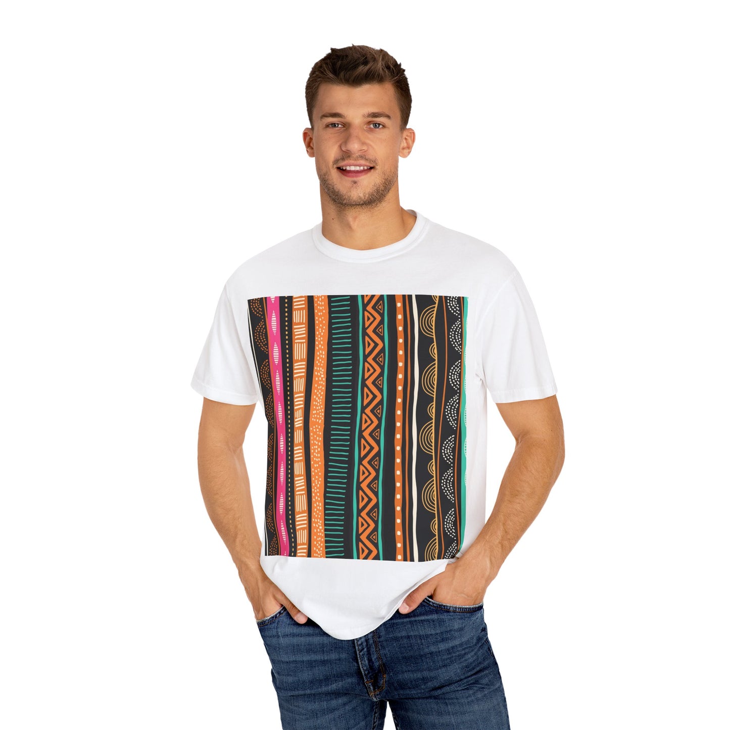 Vibrant Graphic Unisex T-Shirt - Colorful Tribal Stripes Design