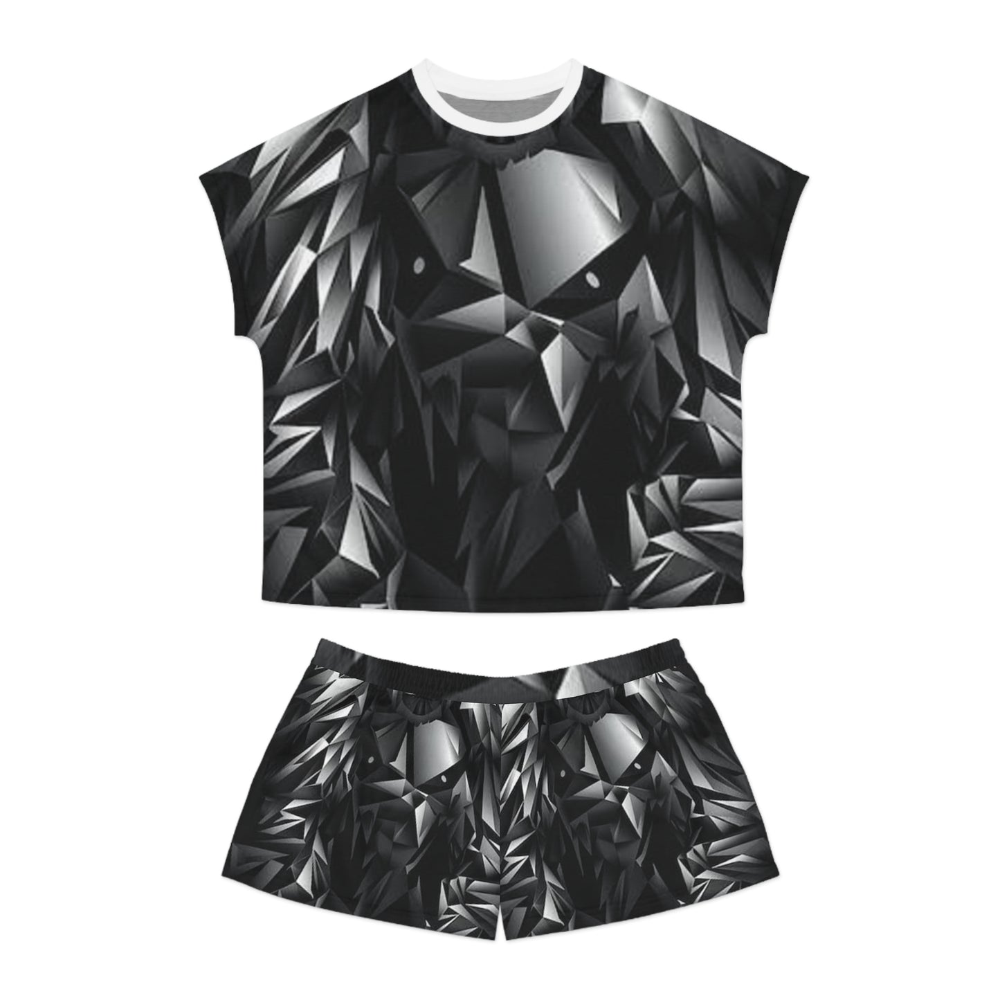 Stylish Black Geometric Women's Pajama Set | Short Sleeves & Shorts | Cozy Sleepwear
