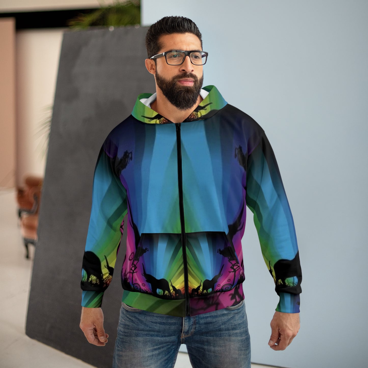 Colorful Wildlife Unisex Zip Hoodie - Eye-Catching Nature Design