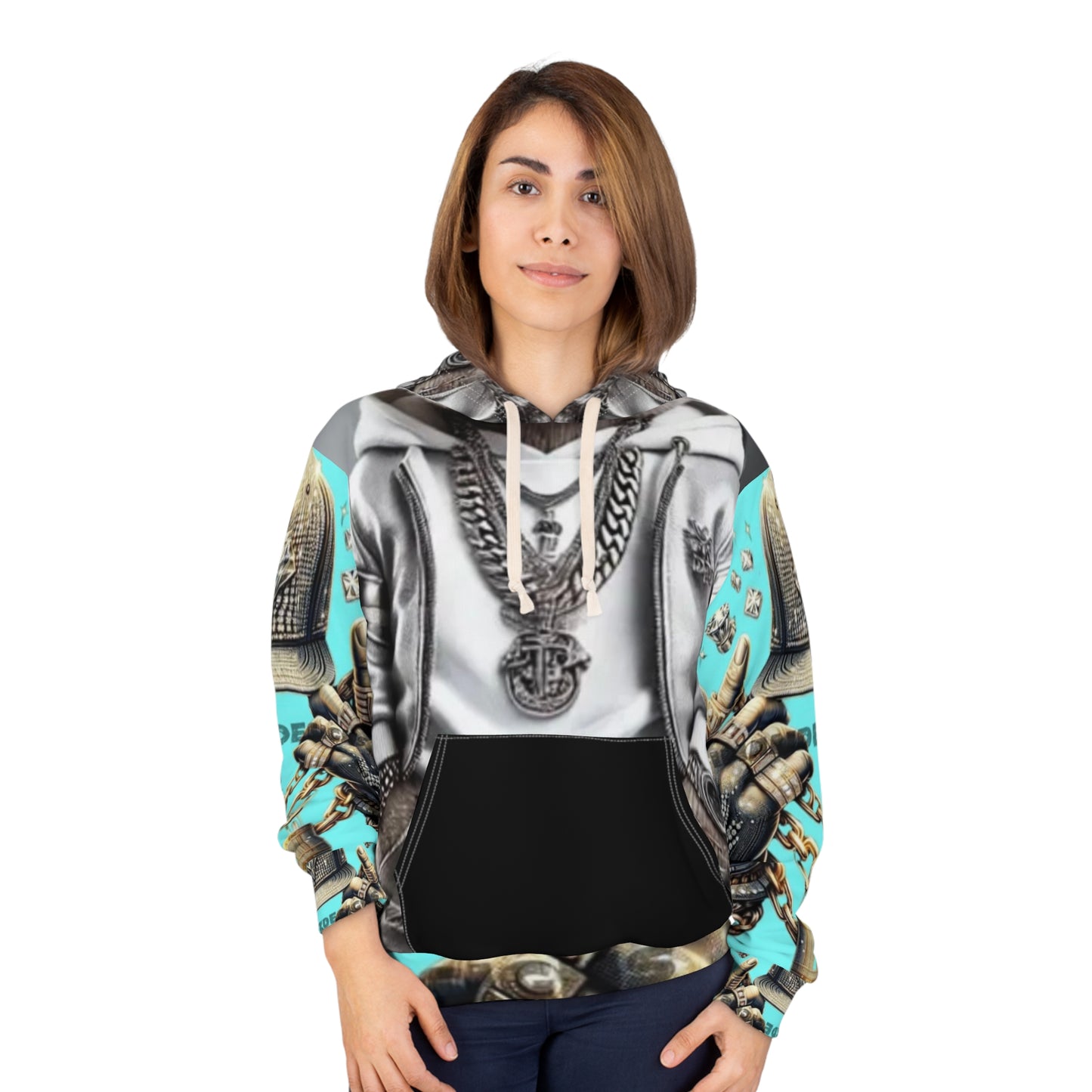 Stylish Unisex Pullover Hoodie with Trendy Bear & Bling Design