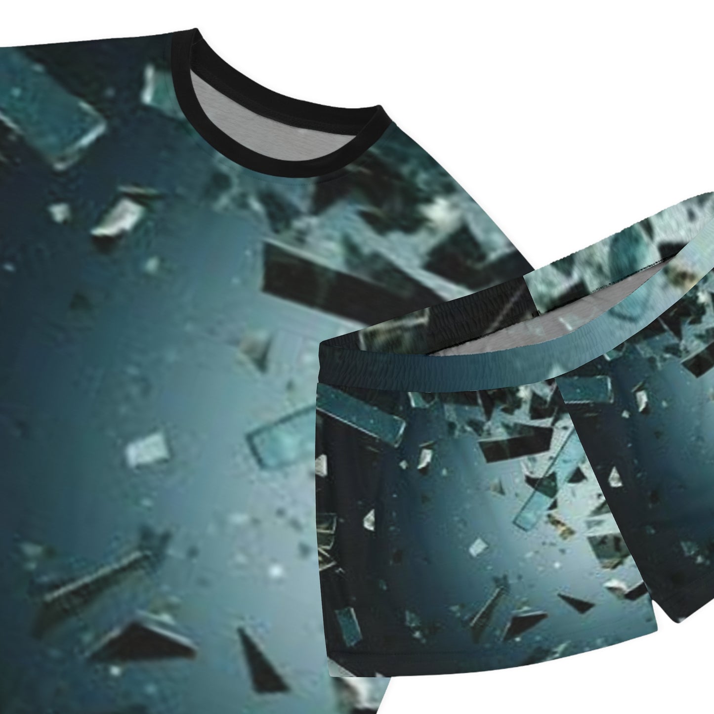 Trendy Women's Short Pajama Set - Abstract Shattered Glass Design