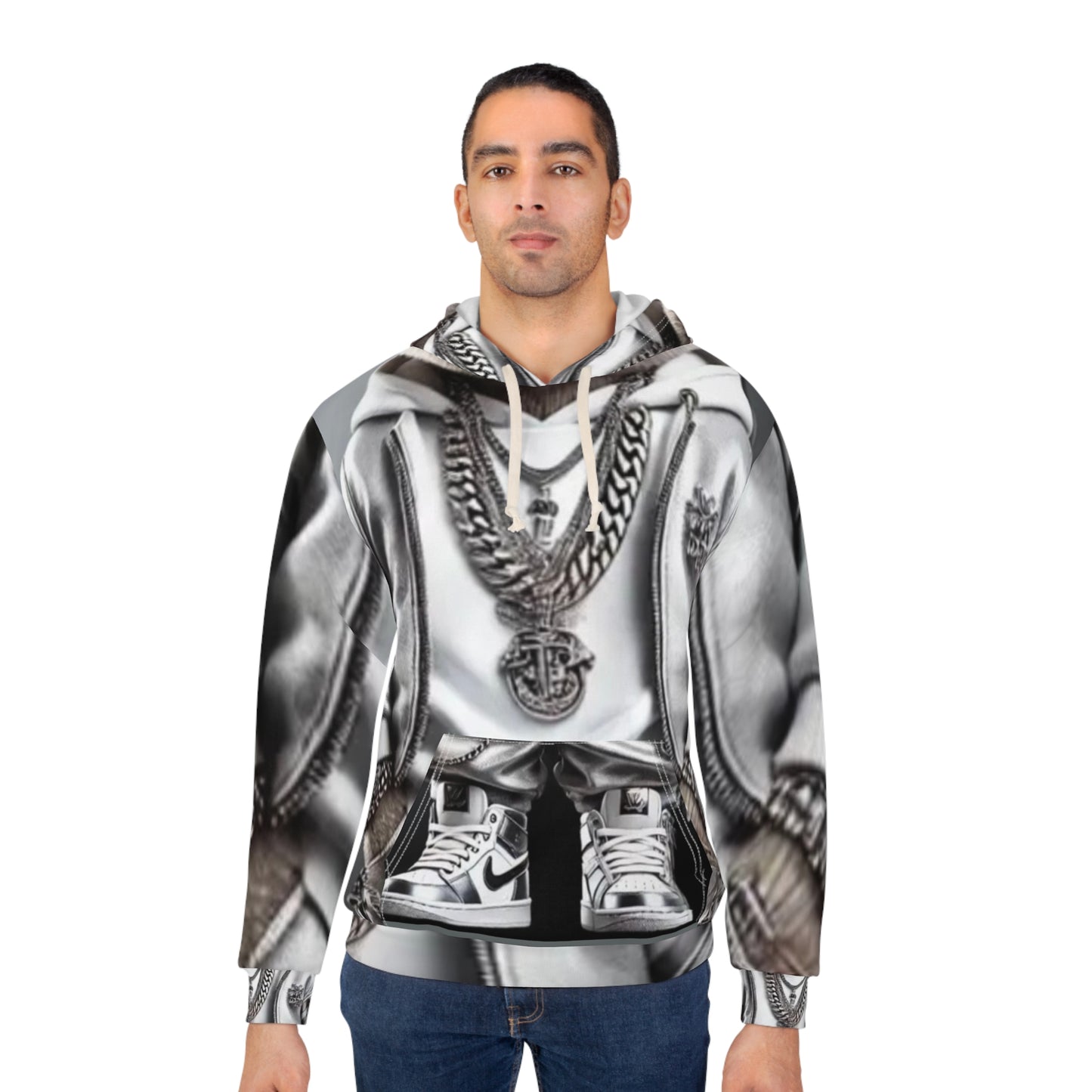 Urban Style Unisex Pullover Hoodie - Cool Bear & Jewelry Design