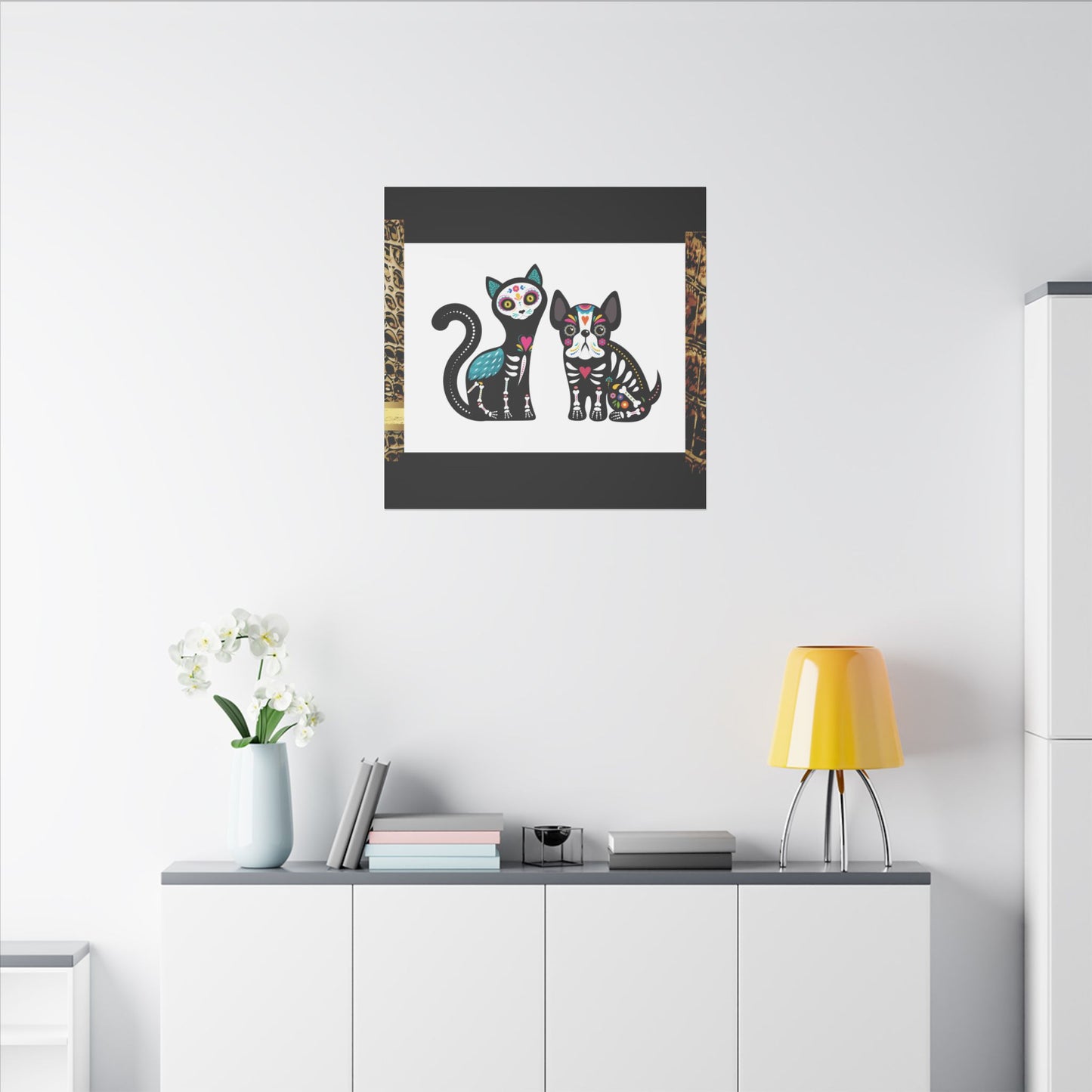 Day of the Dead Pet Canvas Art - Colorful Cat and Dog Wall Decor