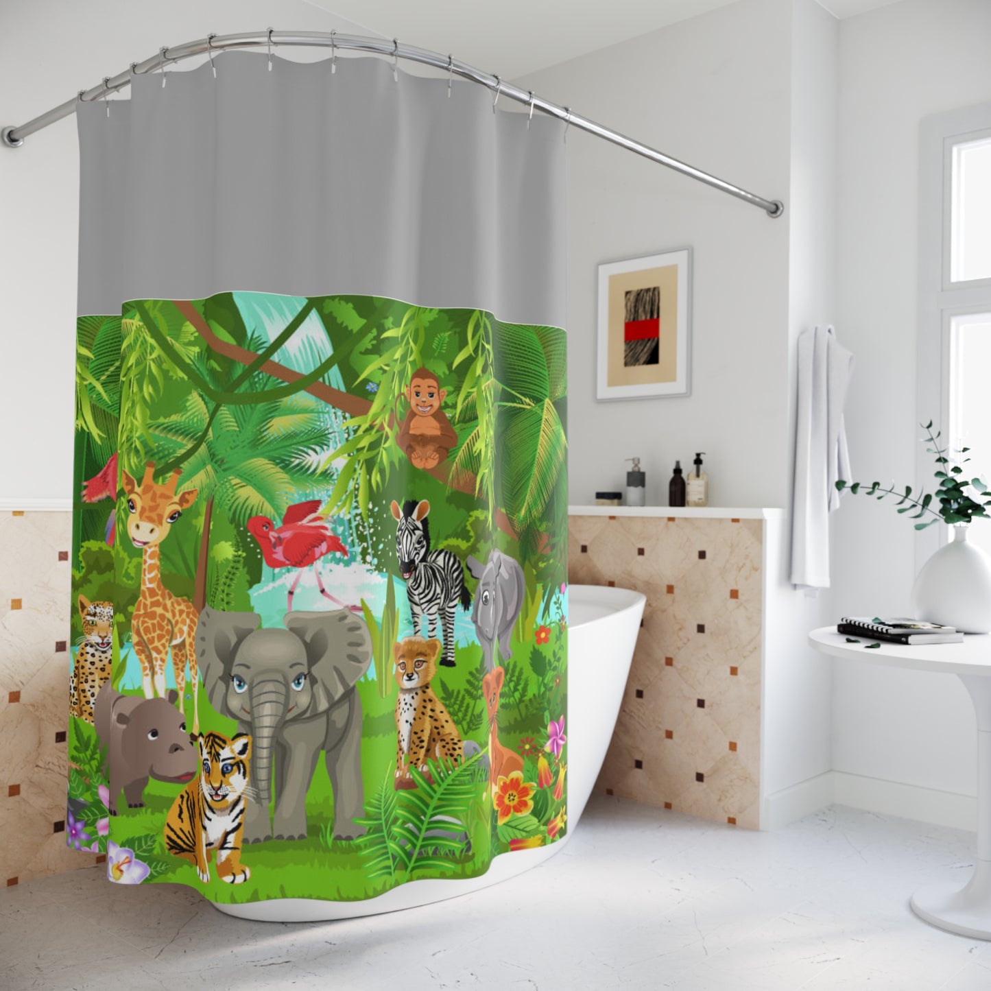Colorful Jungle Animal Shower Curtain – Fun Kids Bathroom Decor