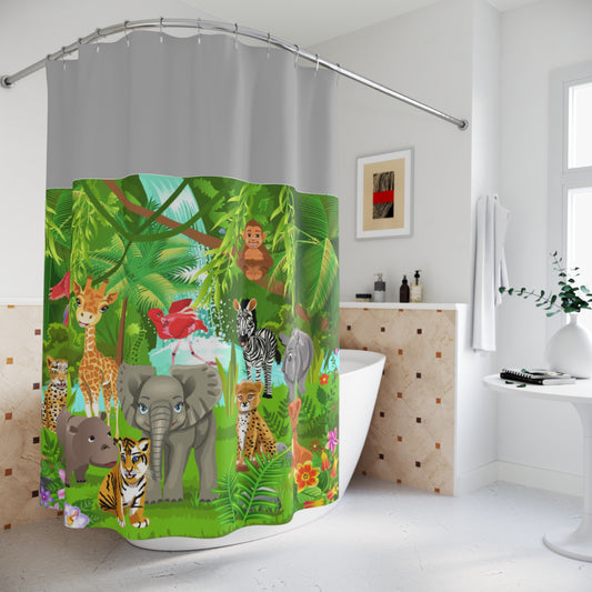 Colorful Jungle Animal Shower Curtain – Fun Kids Bathroom Decor