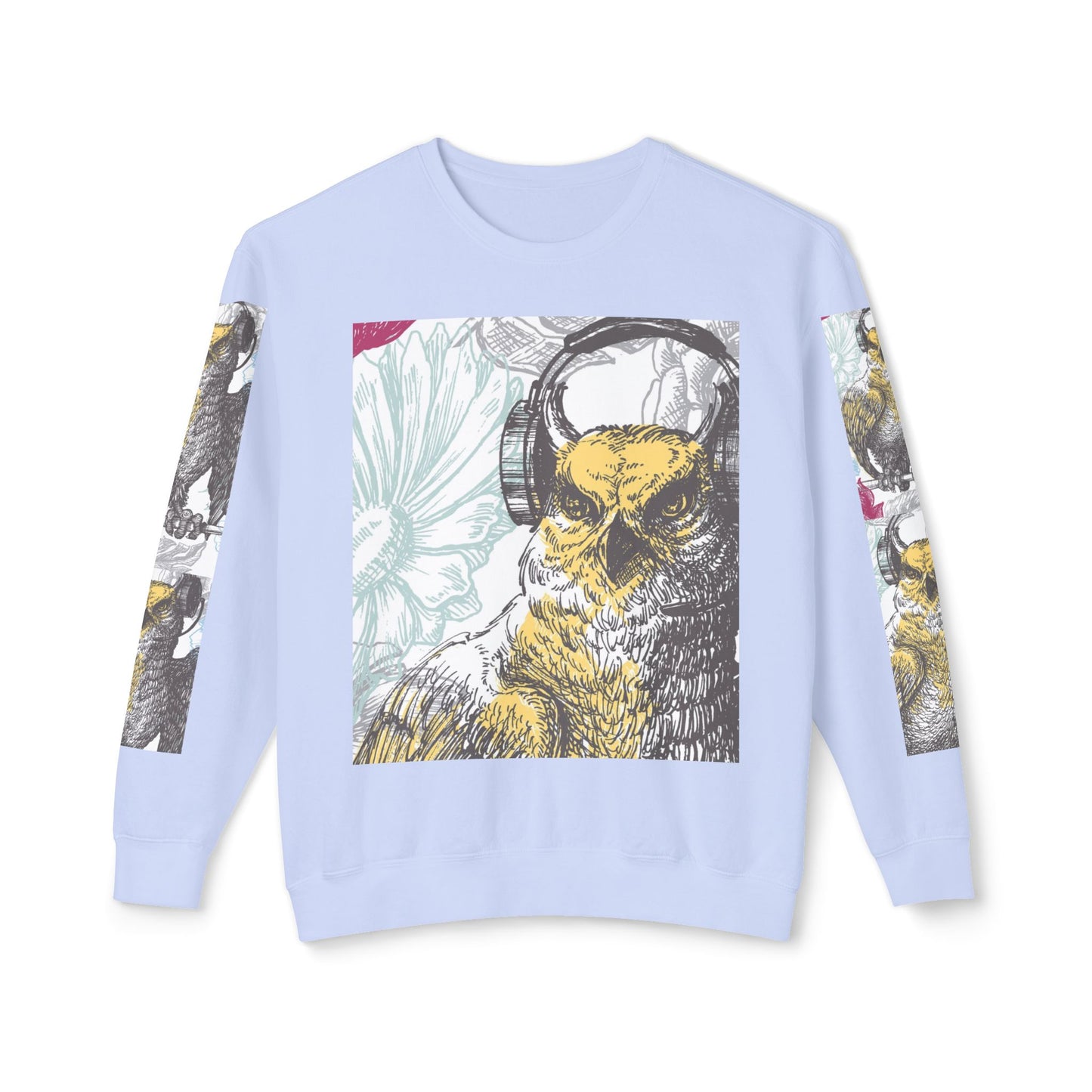 Music Lover's Owl Graphic Crewneck Sweatshirt - Unisex Lightweight Design