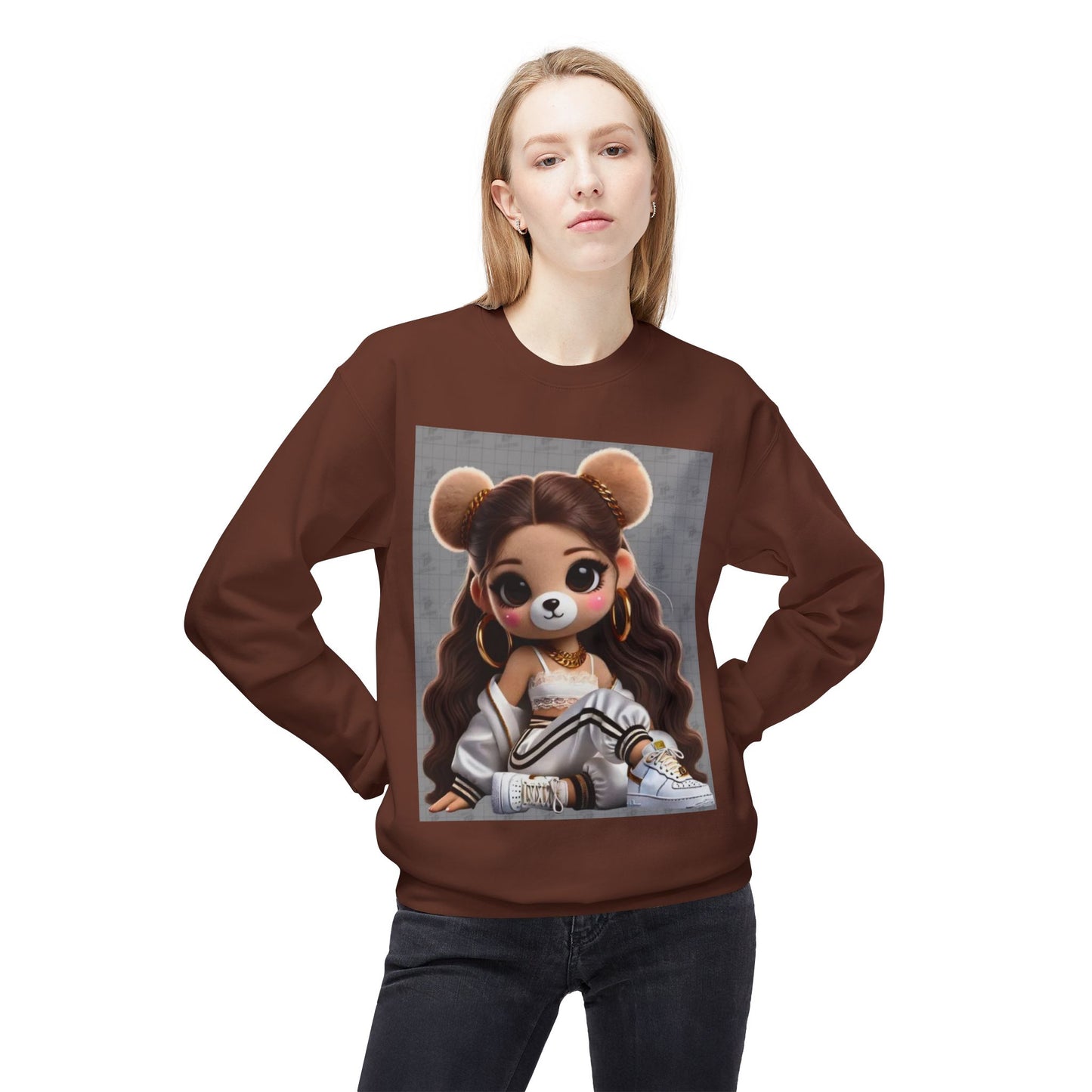 Cute Cartoon Bear Sweatshirt - Unisex Midweight Fleece Crewneck