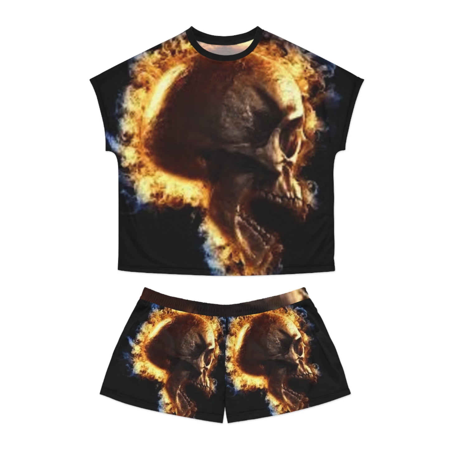 Women's Skull Fire Short Pajama Set - Comfortable Sleepwear