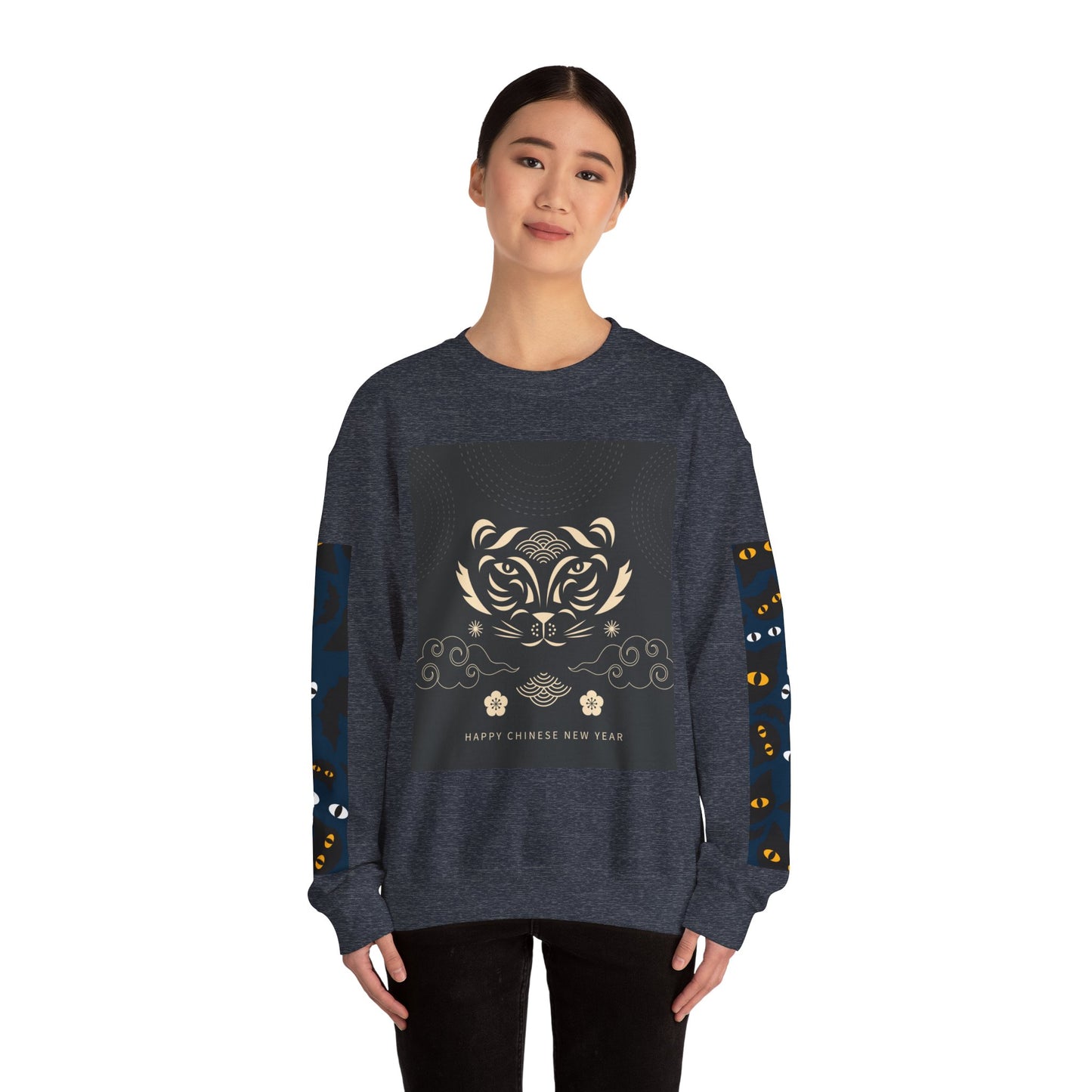 Halloween-Themed Unisex Crewneck Sweatshirt with Spooky Eyes and Bird Design