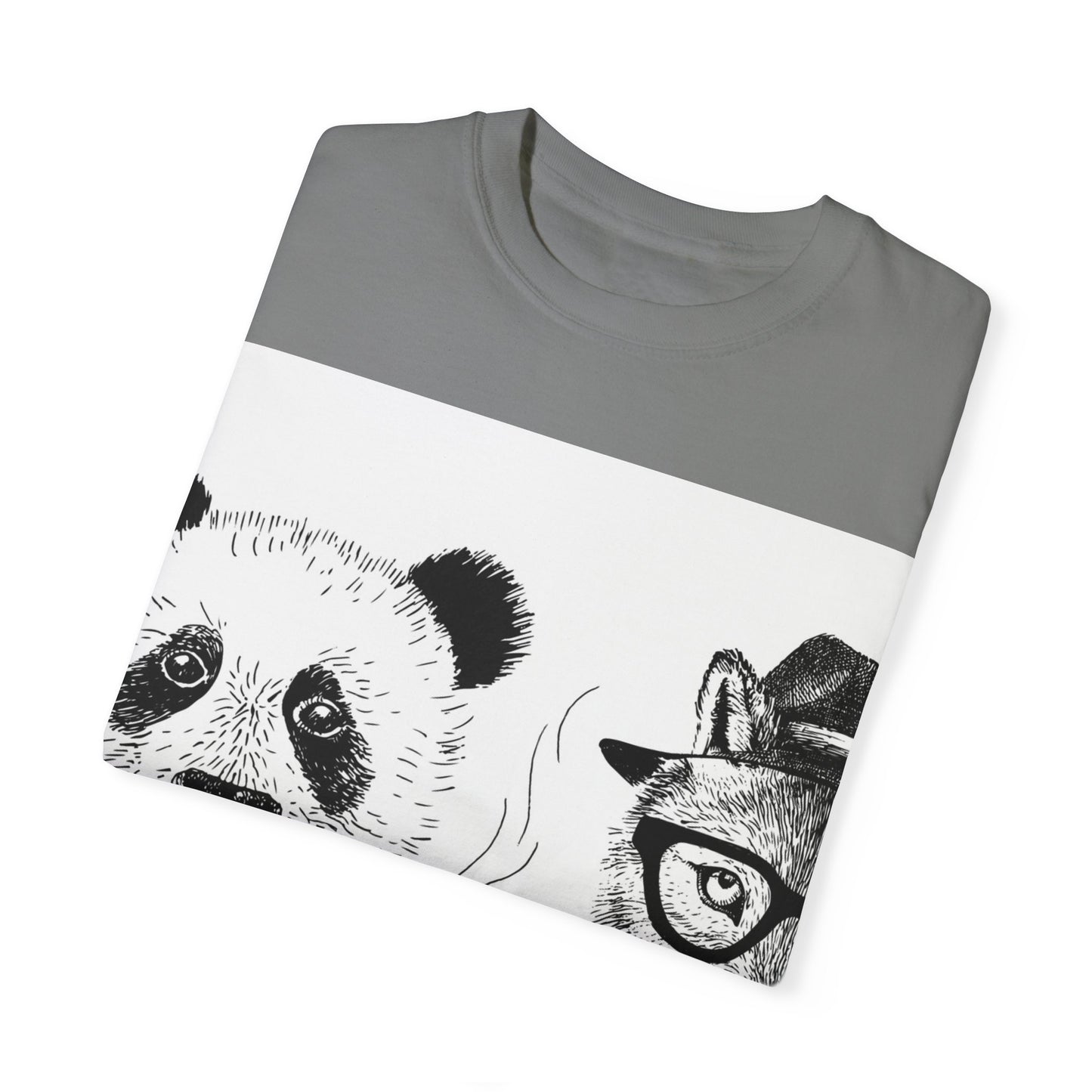 Whimsical Animal Friends T-Shirt - Stylish Panda & Wolf Design