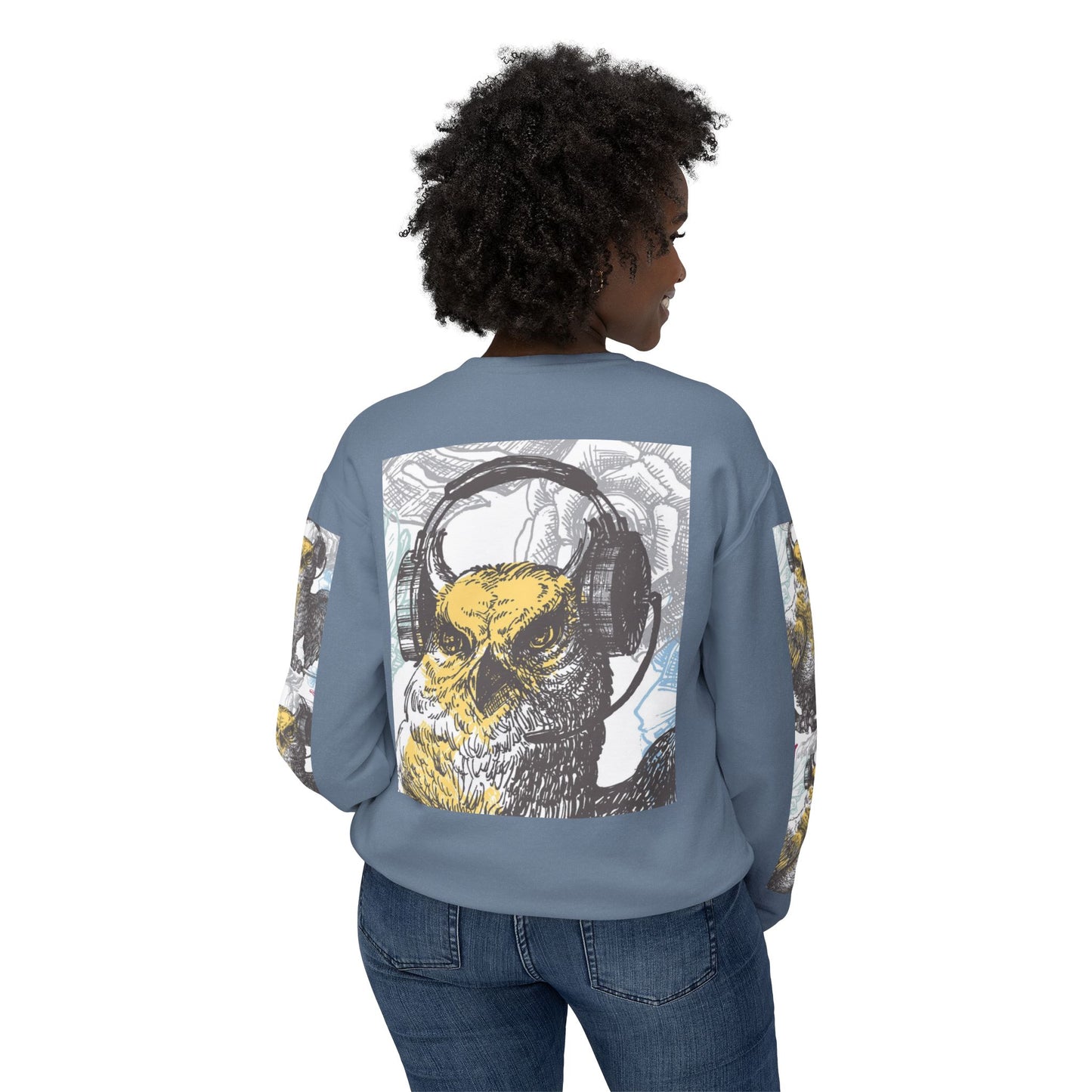 Music Lover's Owl Graphic Crewneck Sweatshirt - Unisex Lightweight Design