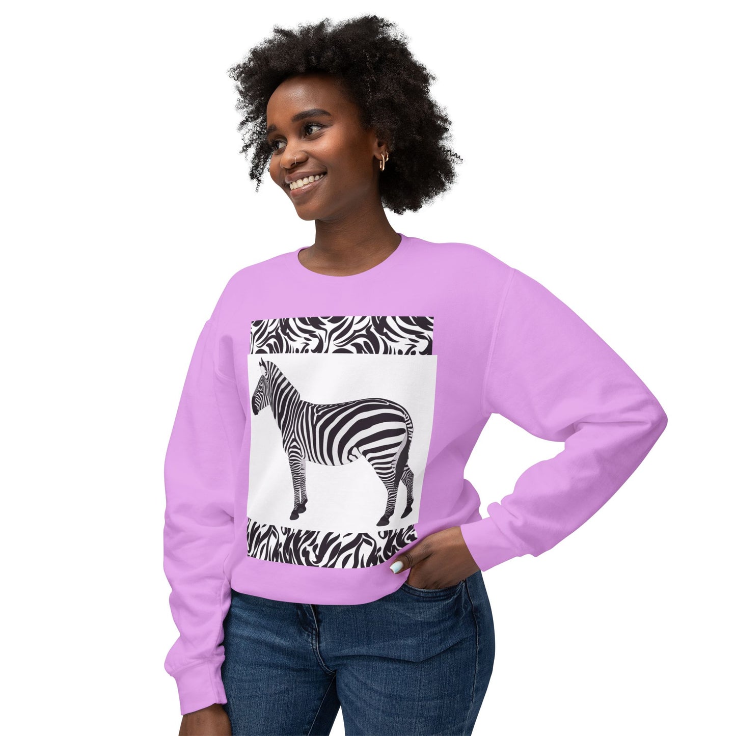 Zebra Print Unisex Lightweight Crewneck Sweatshirt - Chic & Stylish Casual Wear