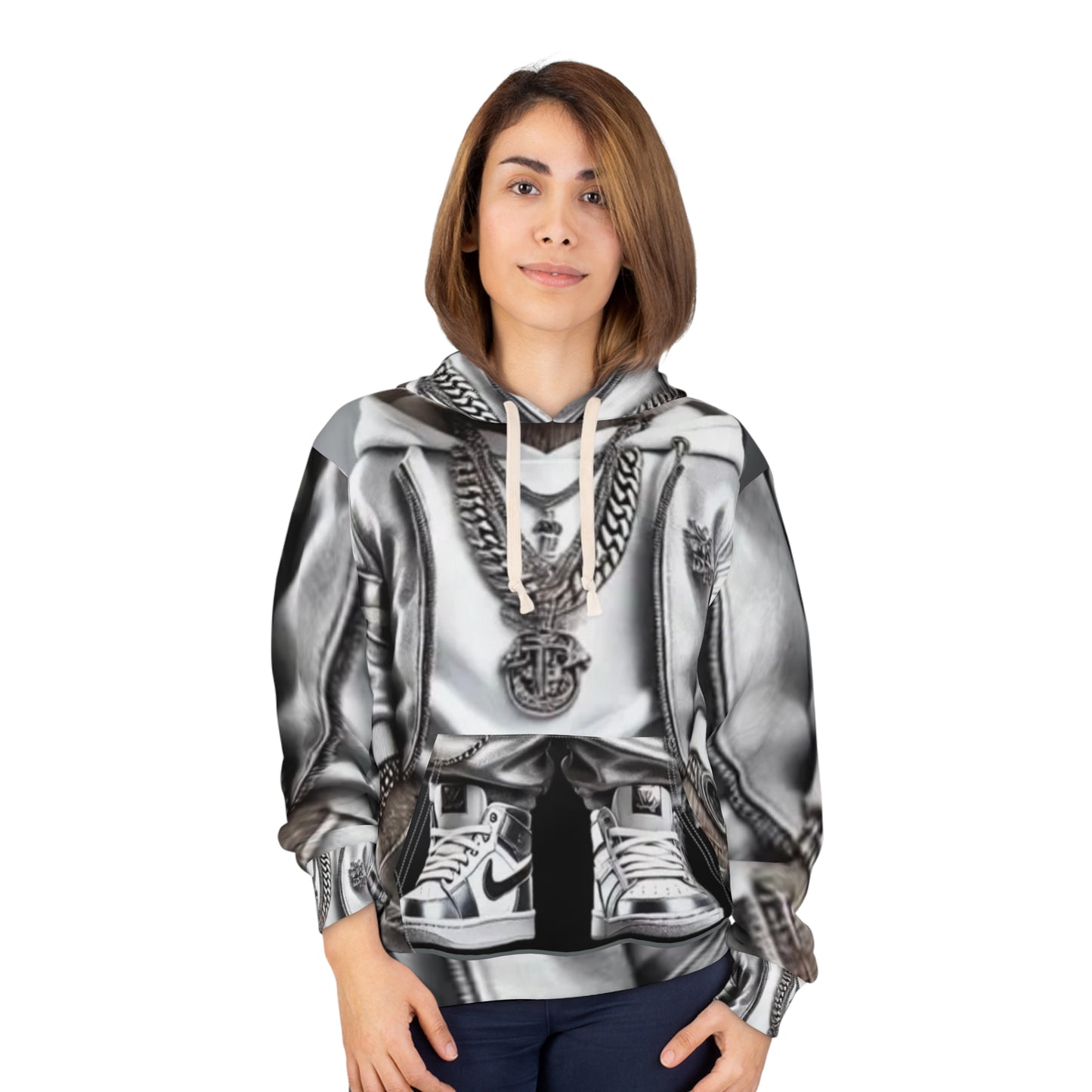 Urban Style Unisex Pullover Hoodie - Cool Bear & Jewelry Design