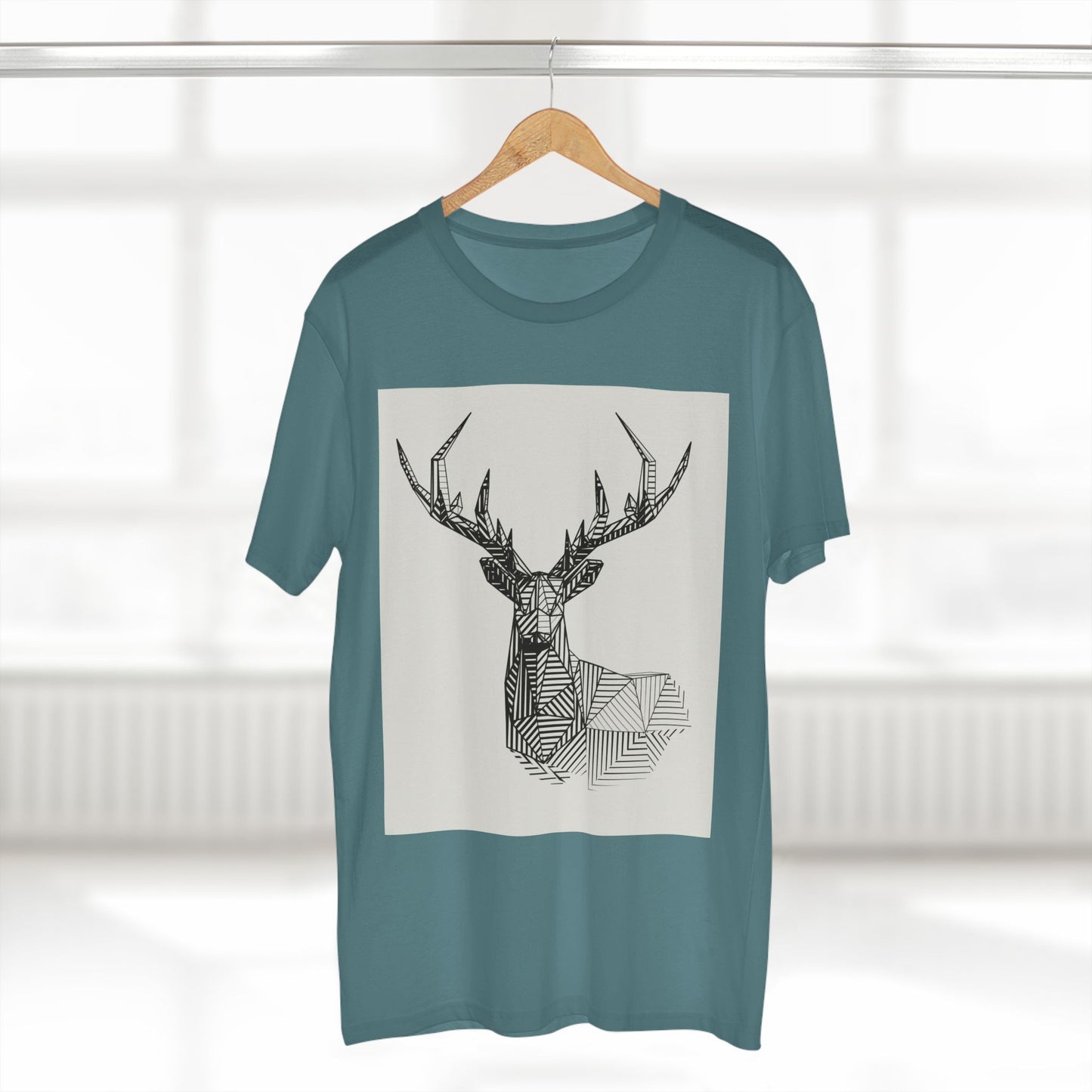 Geometric Deer & Spider Web Adult Staple Tee - Nature-Inspired Graphic T-Shirt for Outdoor Enthusiasts