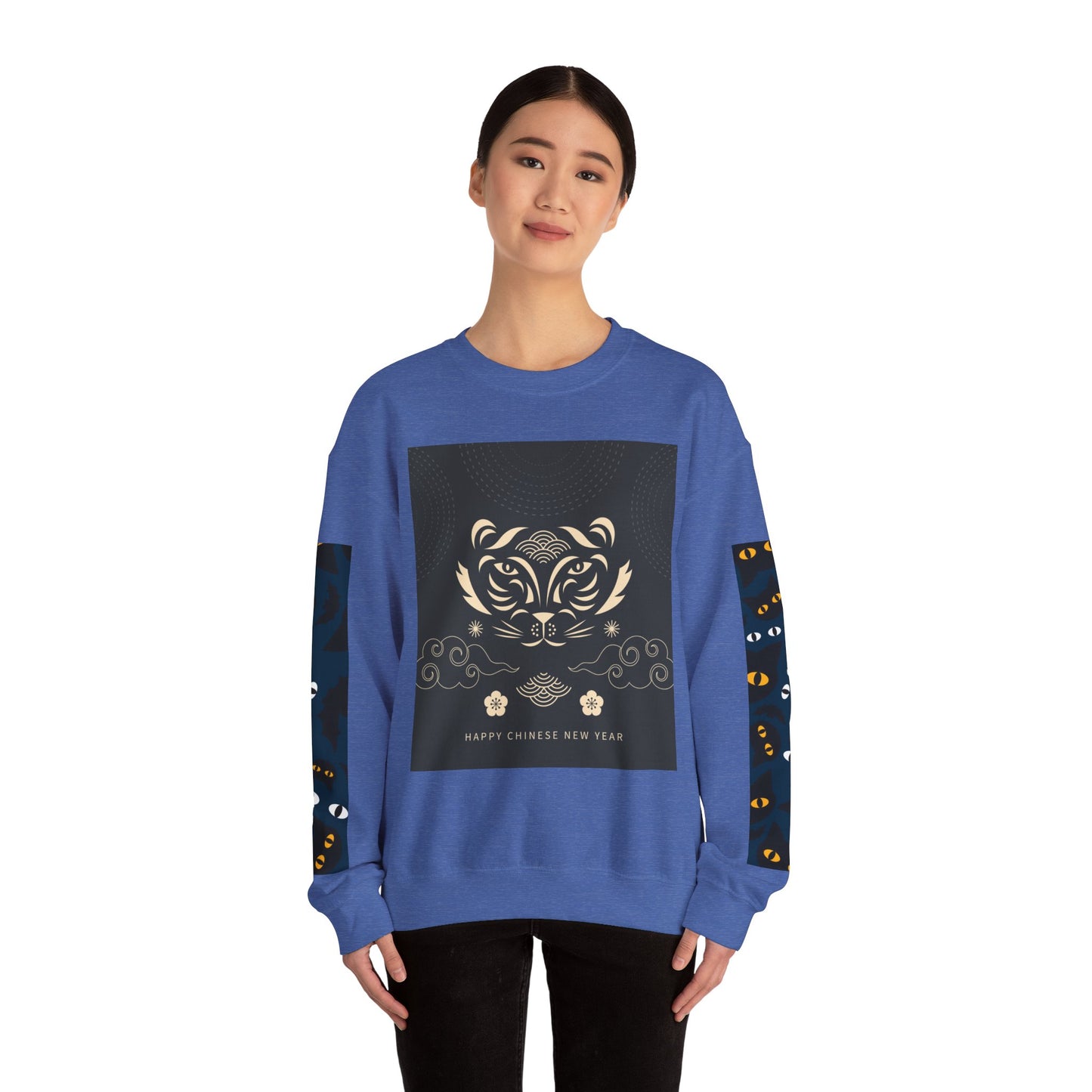 Halloween-Themed Unisex Crewneck Sweatshirt with Spooky Eyes and Bird Design