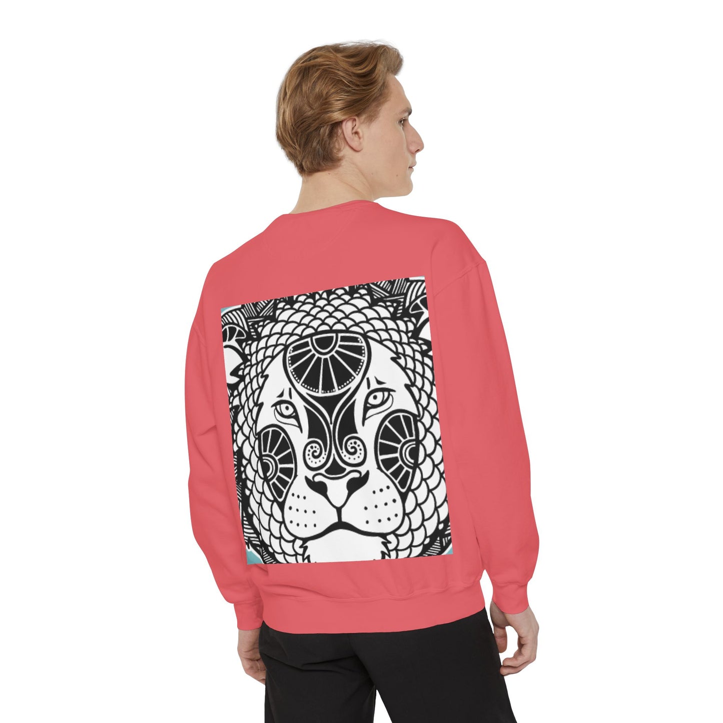 Bohemian Lion Unisex Garment-Dyed Sweatshirt - Cozy & Stylish Animal Graphic Tee for Nature Lovers