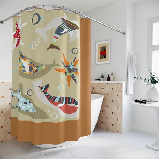 Colorful Marine Life Shower Curtain - Nautical Decor for Coastal Homes