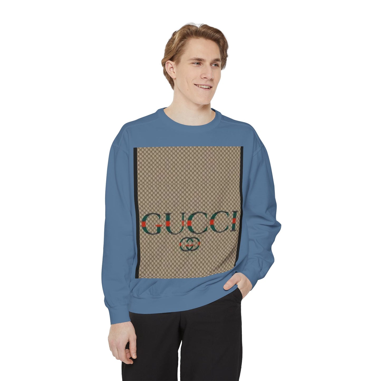 Fashionable Unisex Garment-Dyed Sweatshirt with GUCCI Design