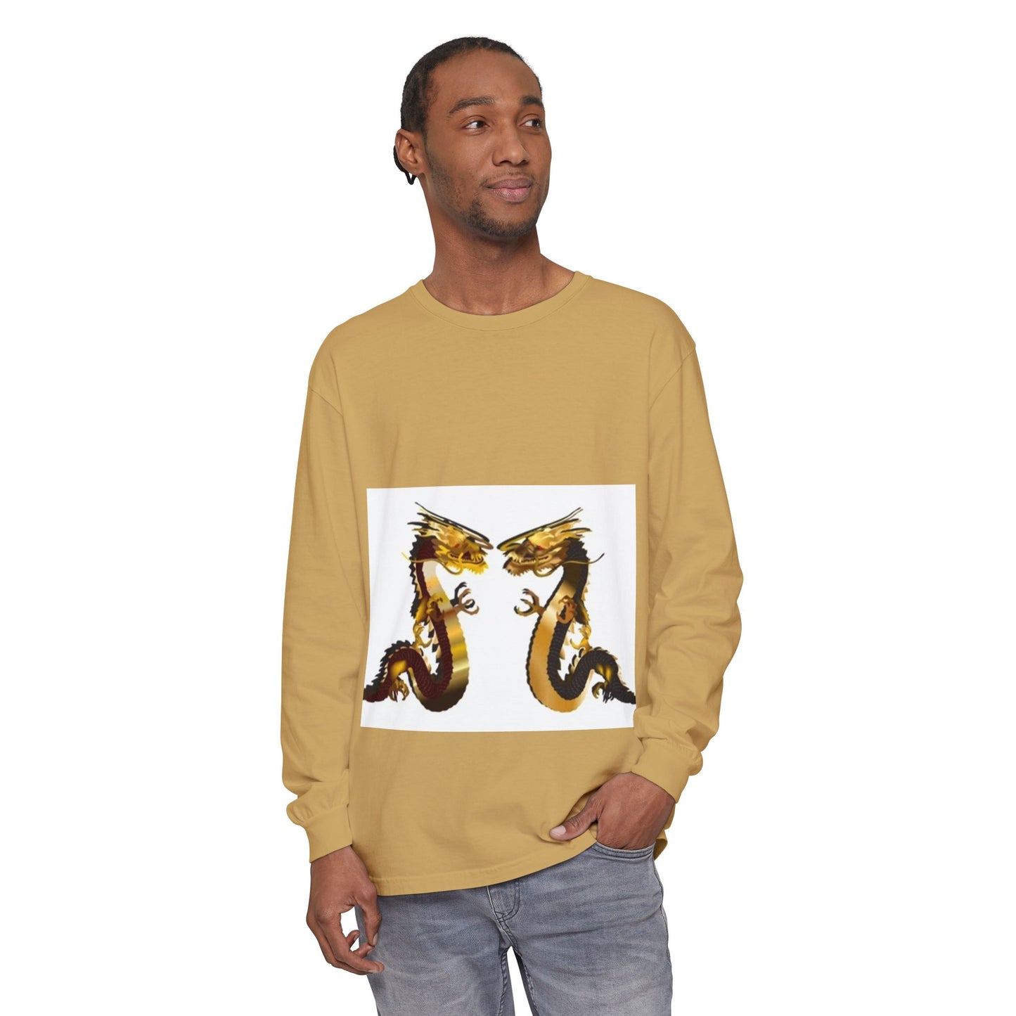 Dragon Duel Unisex Long Sleeve T-Shirt - Garment-Dyed Art Tee