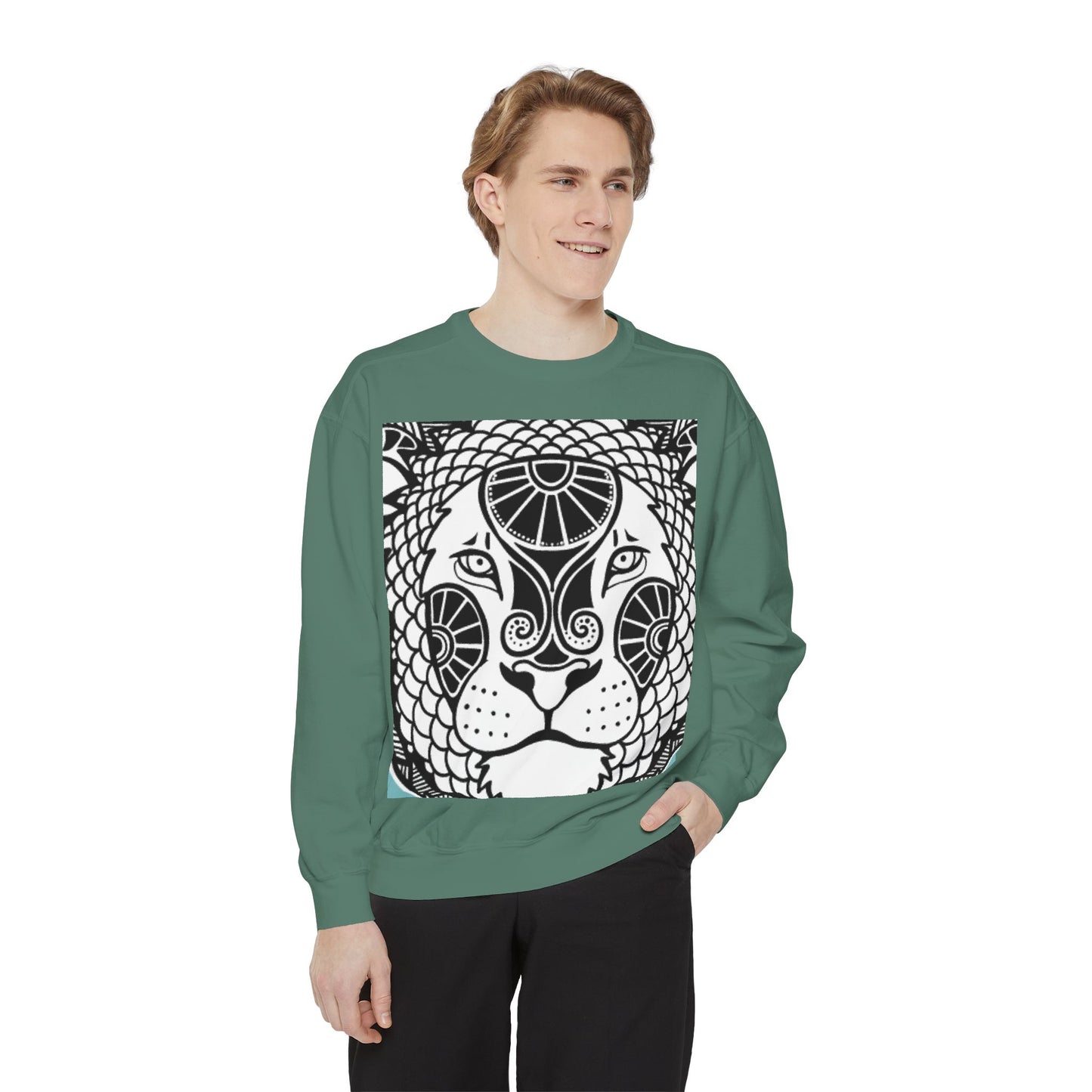 Bohemian Lion Unisex Garment-Dyed Sweatshirt - Cozy & Stylish Animal Graphic Tee for Nature Lovers