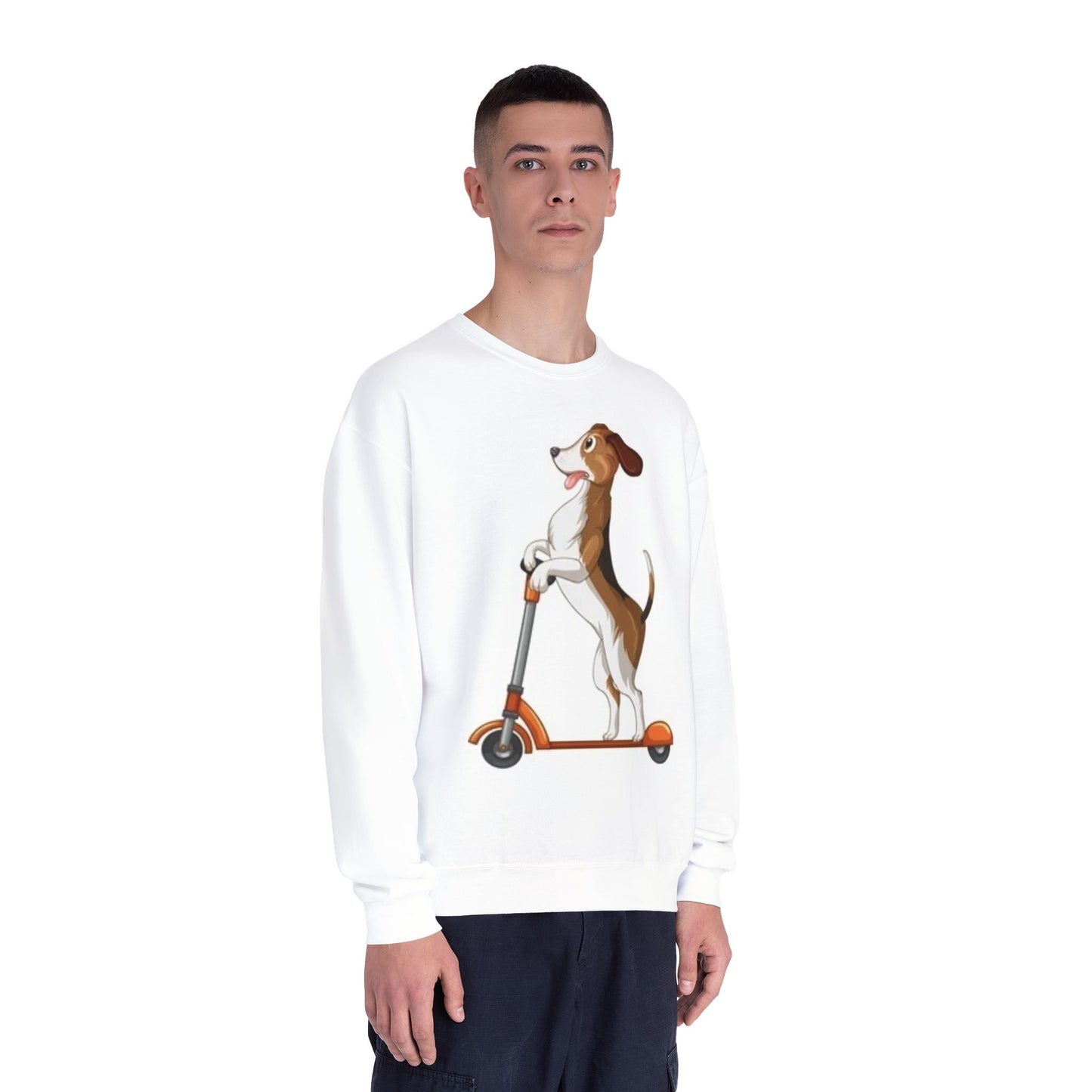 Dog Lover Crewneck Sweatshirt - Fun Beagle on Scooter Design