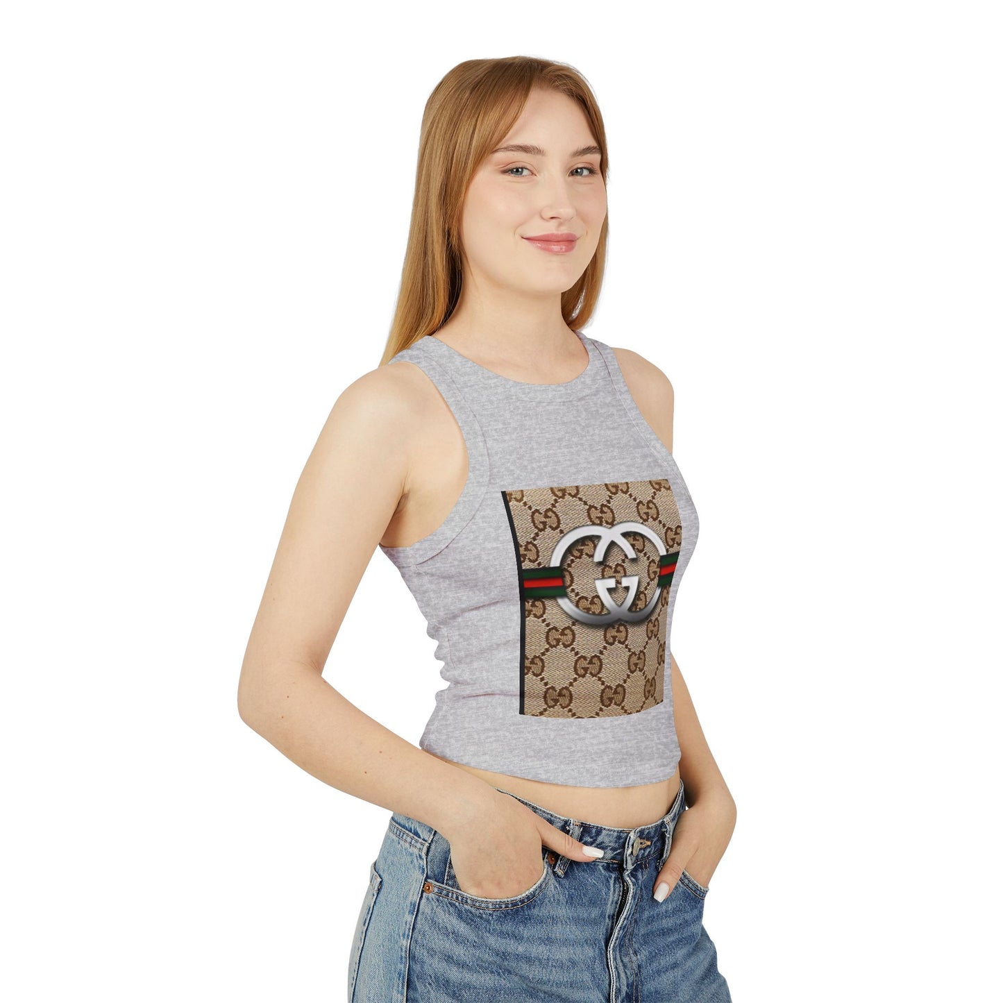 Stylish Women's Micro Rib Racer Tank Top with Iconic Gucci Design