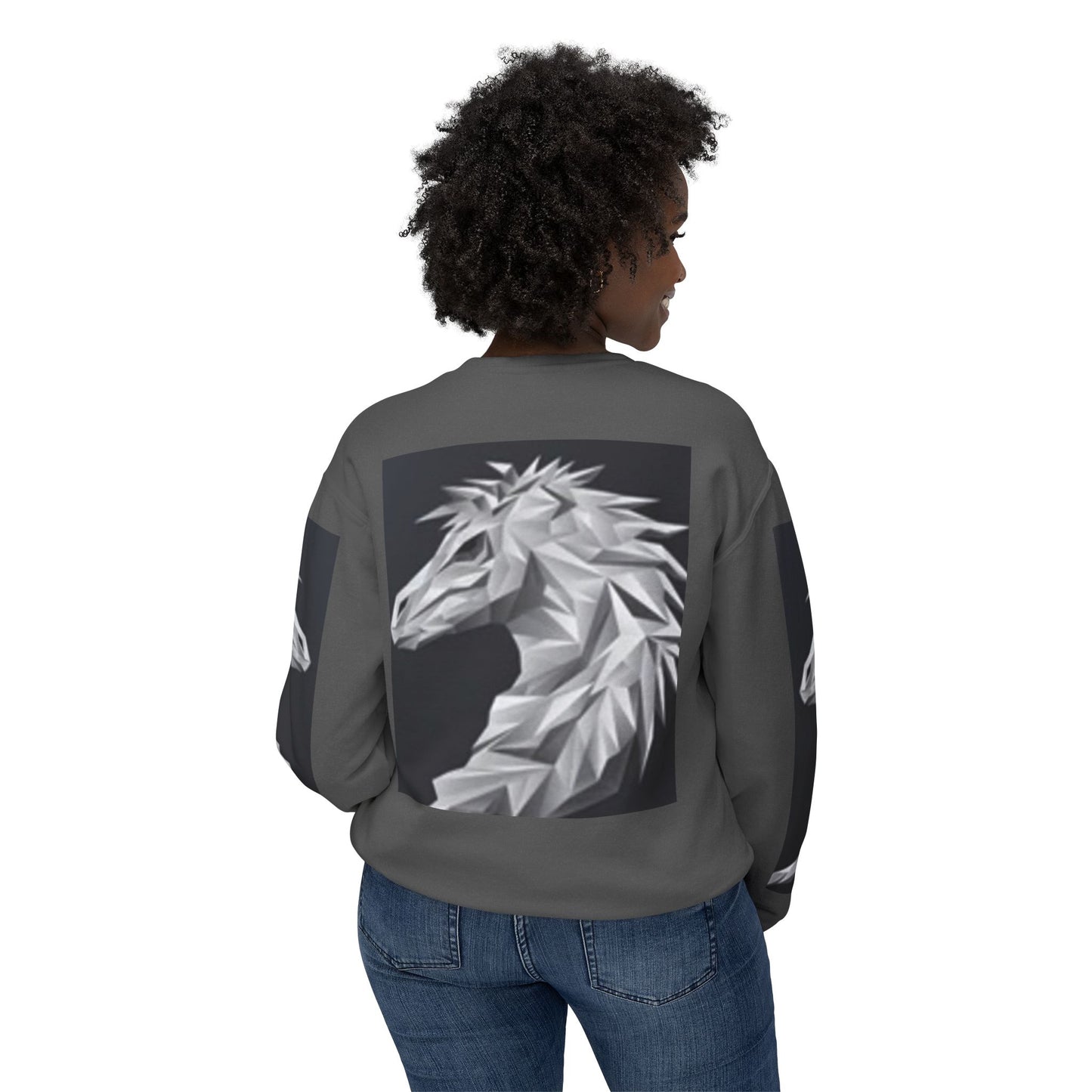 Unisex Lightweight Crewneck Sweatshirt - Stylish Geometric Horse Design