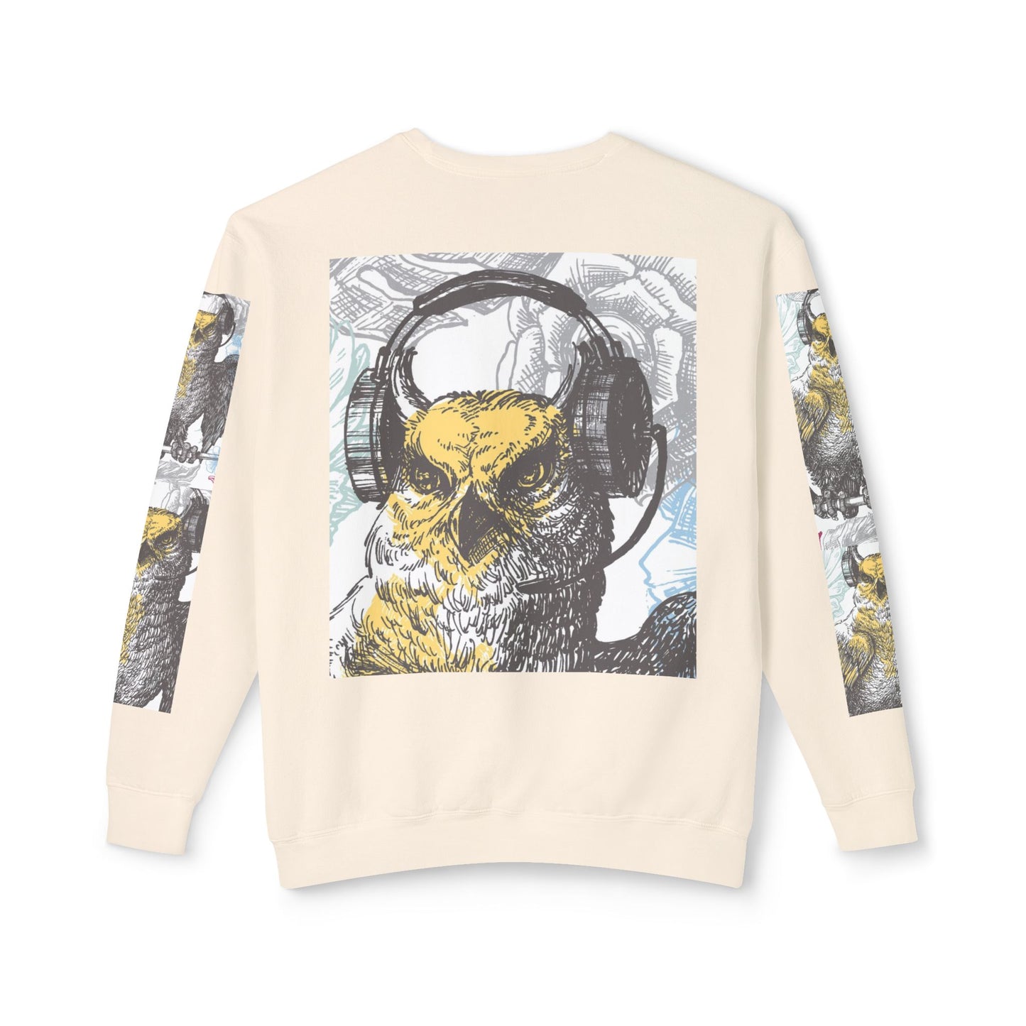 Music Lover's Owl Graphic Crewneck Sweatshirt - Unisex Lightweight Design