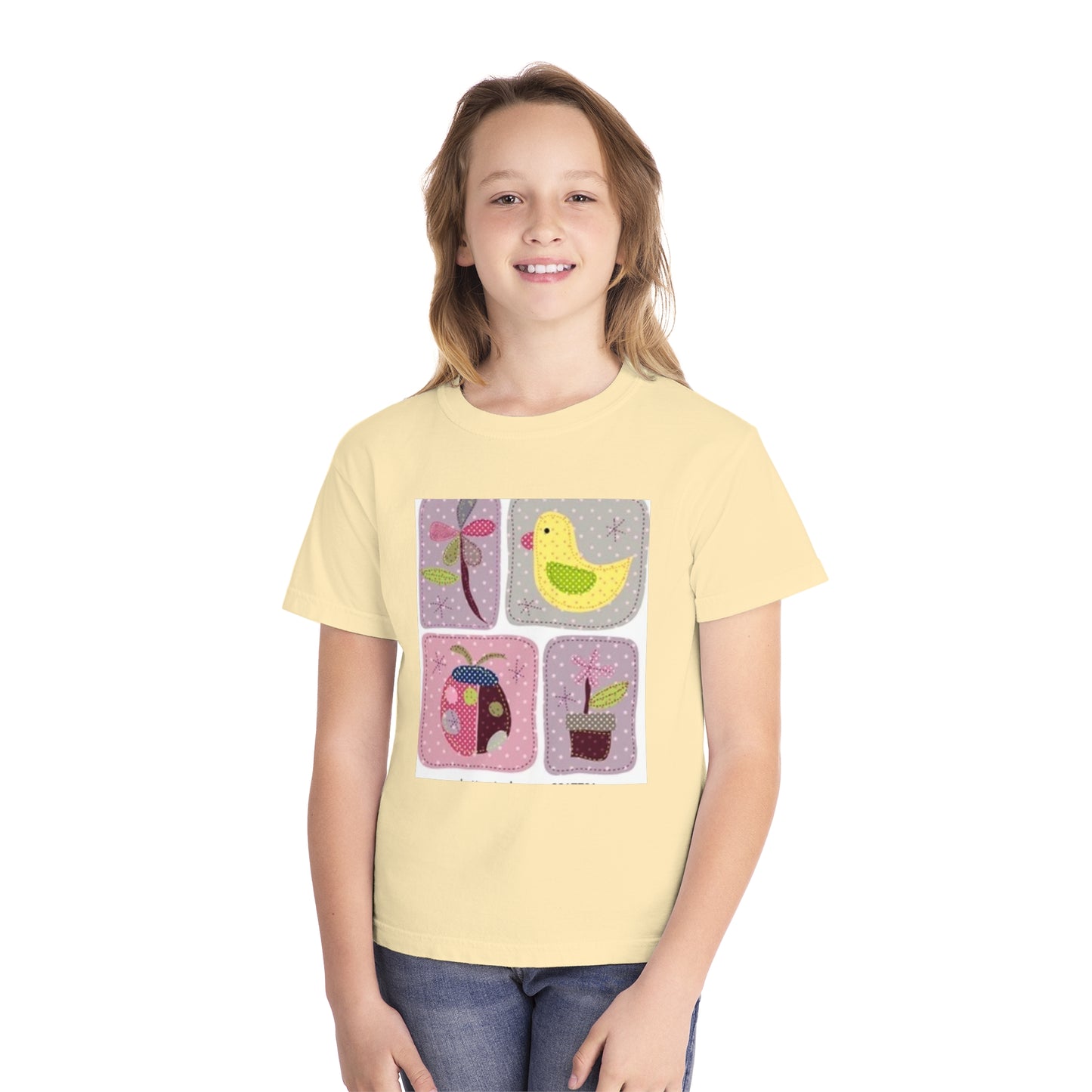 Whimsical Youth Midweight Tee with Cute Bird and Nature Designs