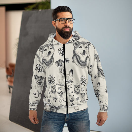 Cute Dog Print Unisex Zip Hoodie - Cozy Pet Lover's Jacket