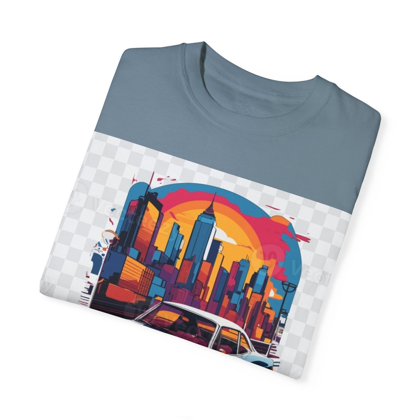 Retro Car Graphic Unisex T-Shirt - Colorful Cityscape Design