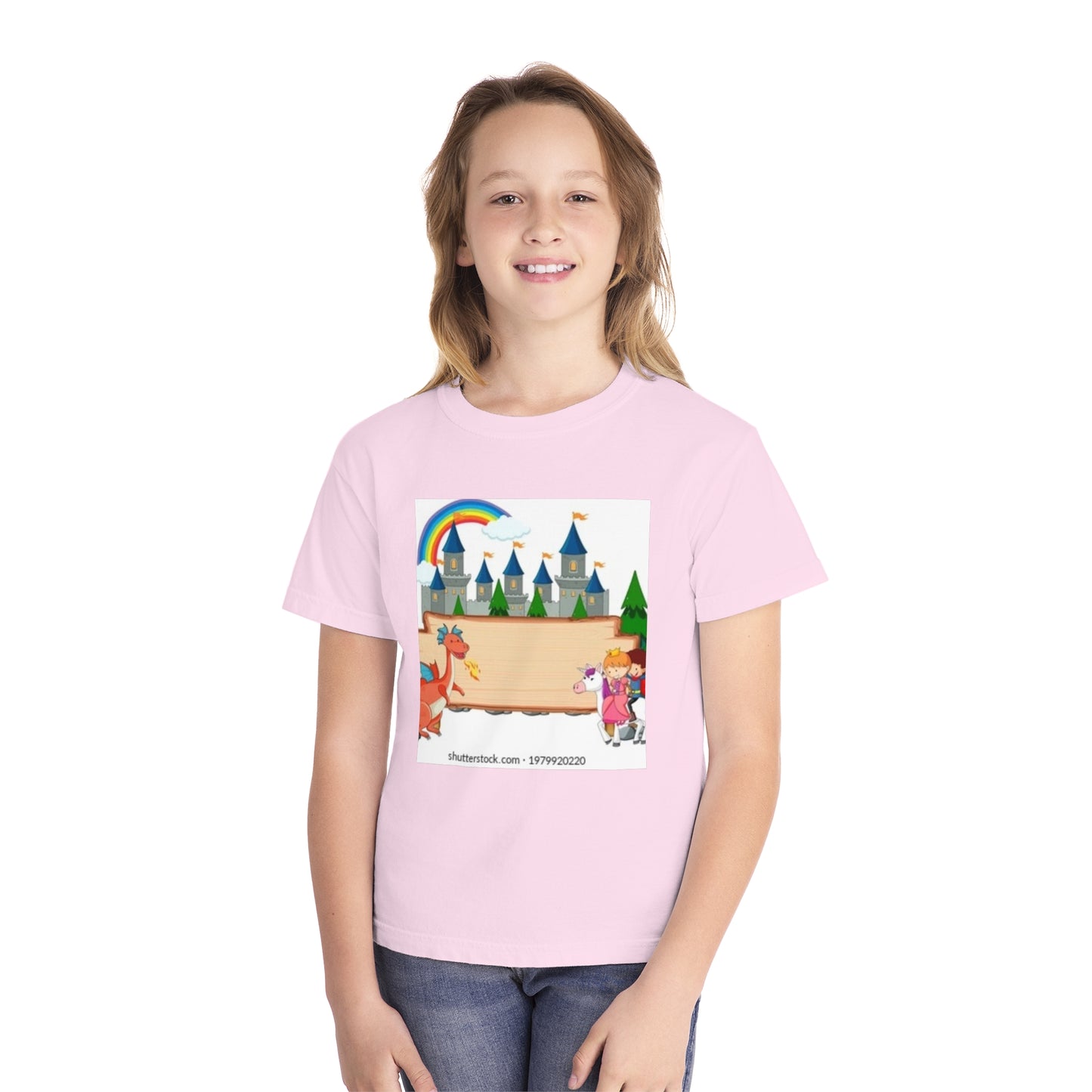 Youth Fantasy Castle Tee - Colorful Dragon & Rainbow Design