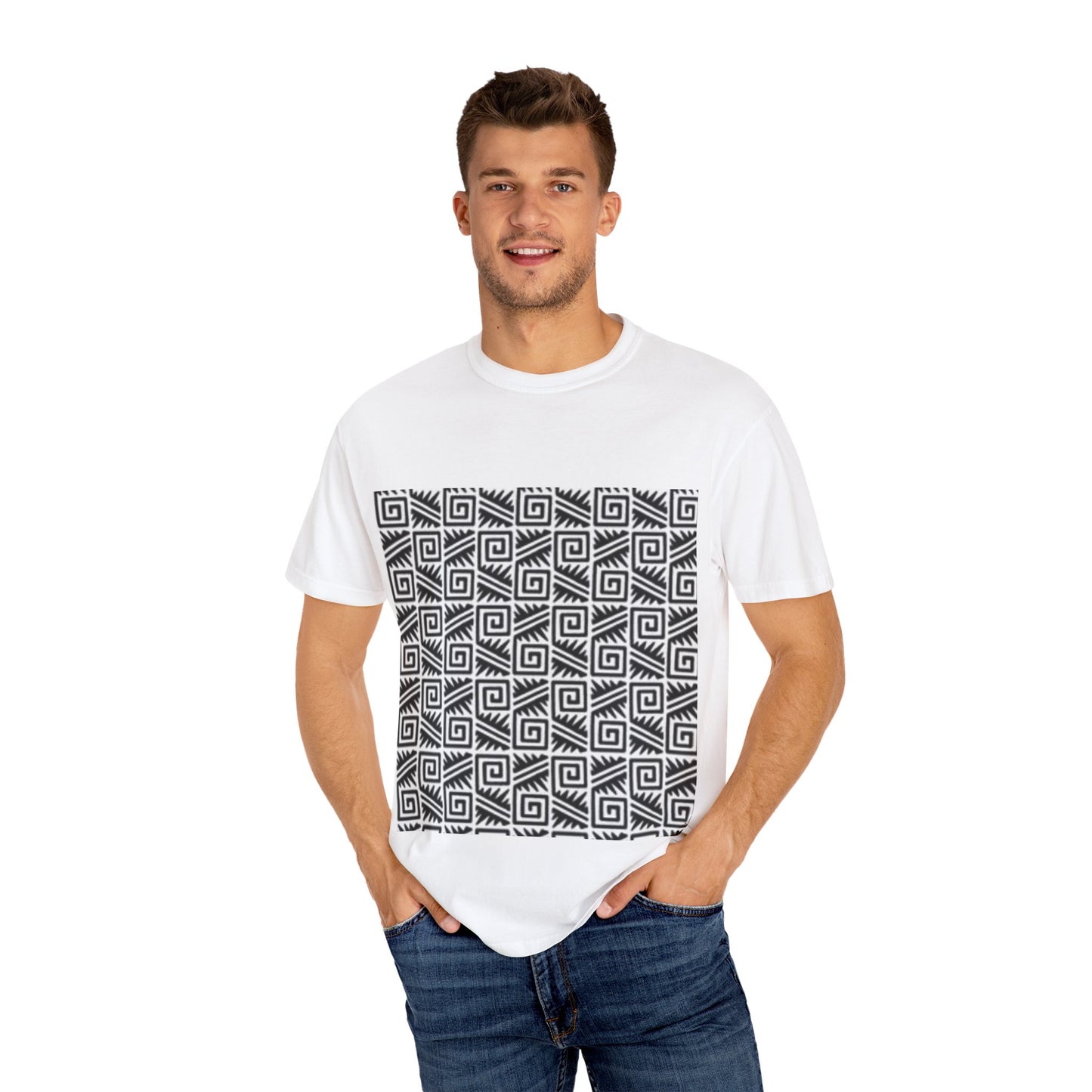 Trendy Unisex Garment-Dyed T-Shirt with Modern Geometric Print