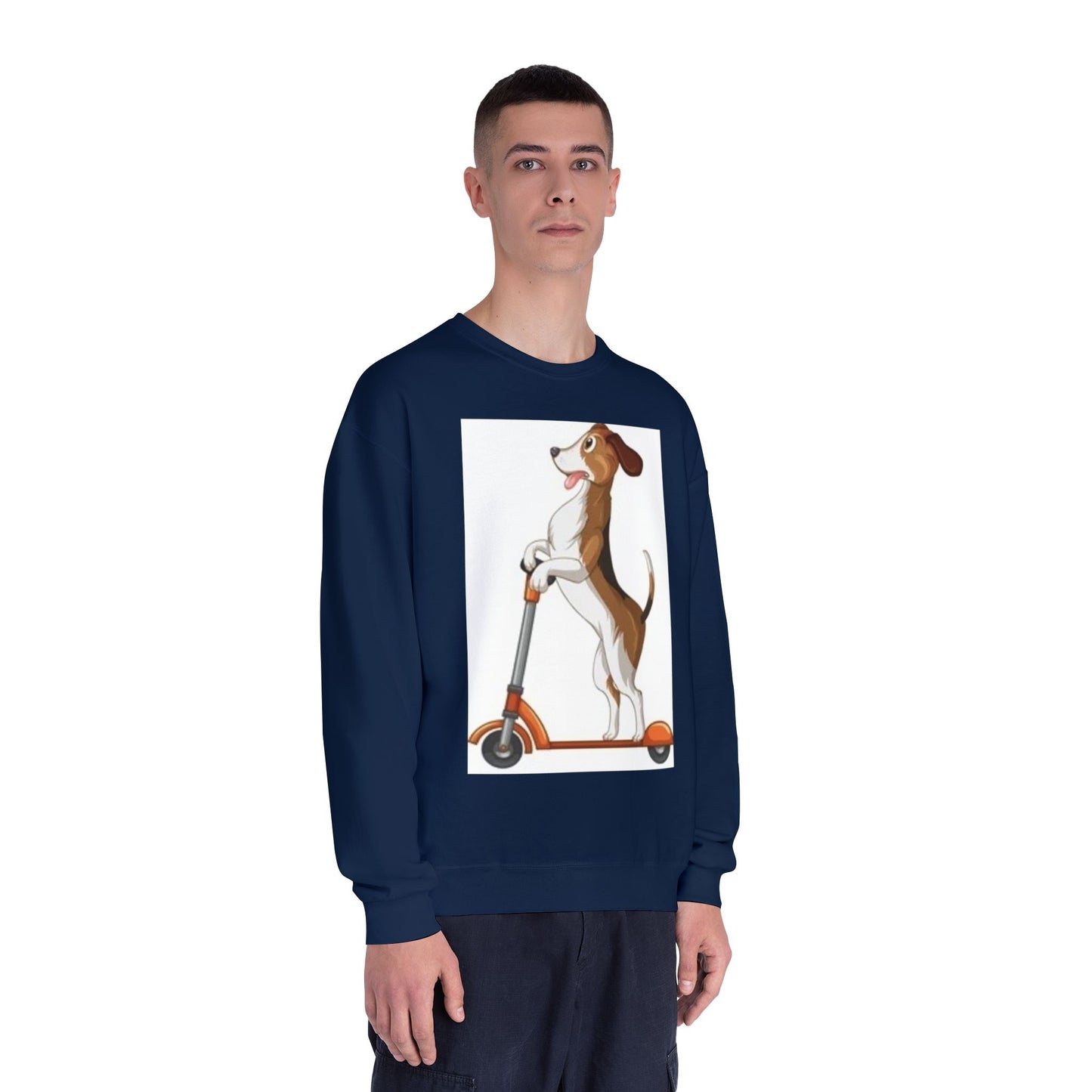 Dog Lover Crewneck Sweatshirt - Fun Beagle on Scooter Design