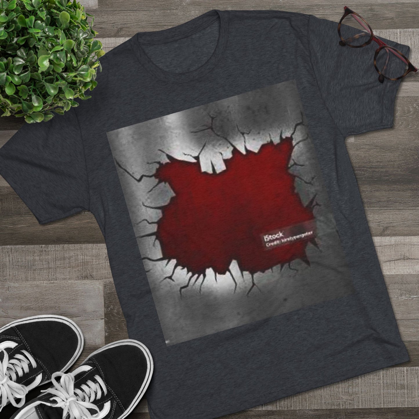 Bold Graphic Unisex Tri-Blend Crew Tee - Edgy Cracked Wall Design