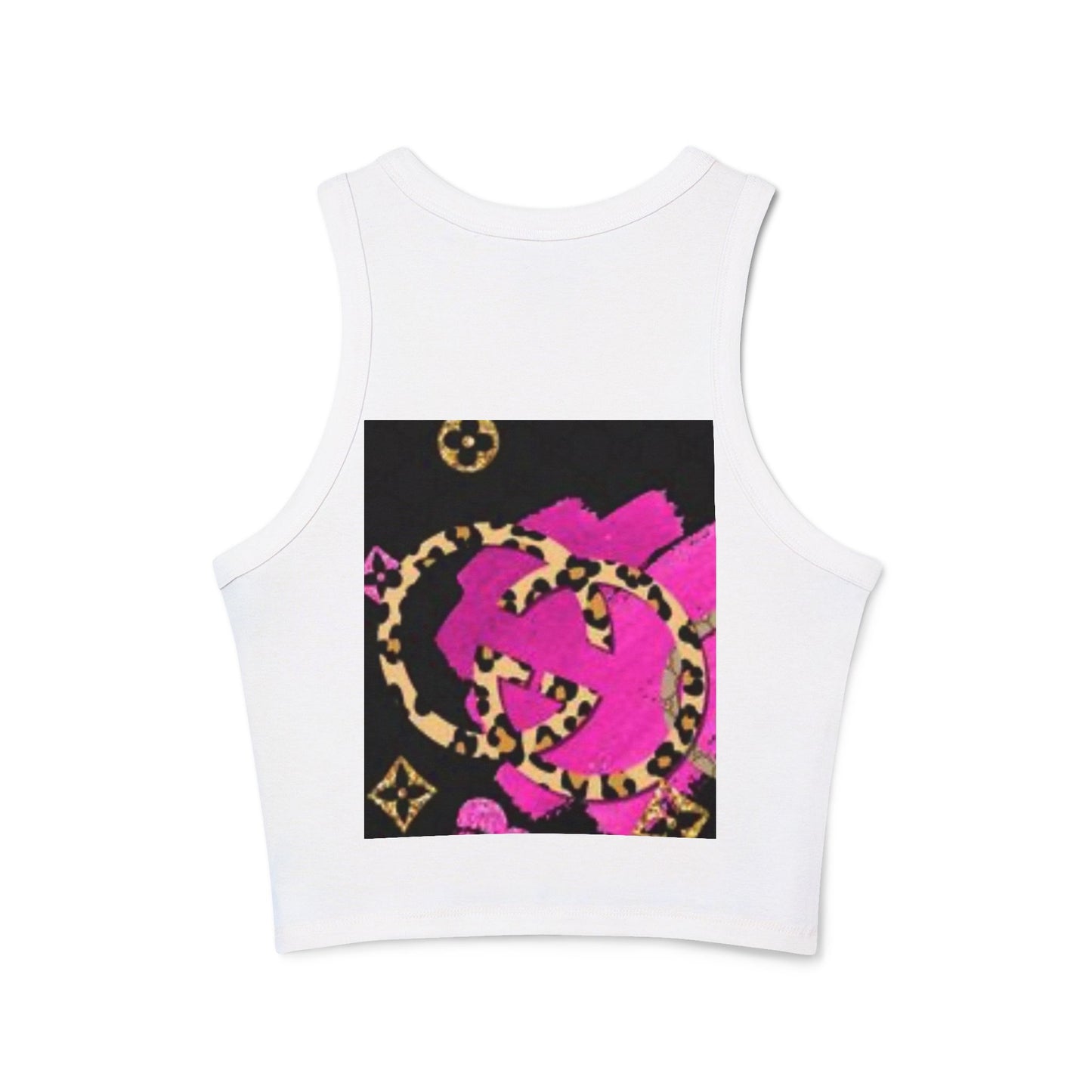 Chic Women's Micro Rib Racer Tank Top with Bold Graphic Print