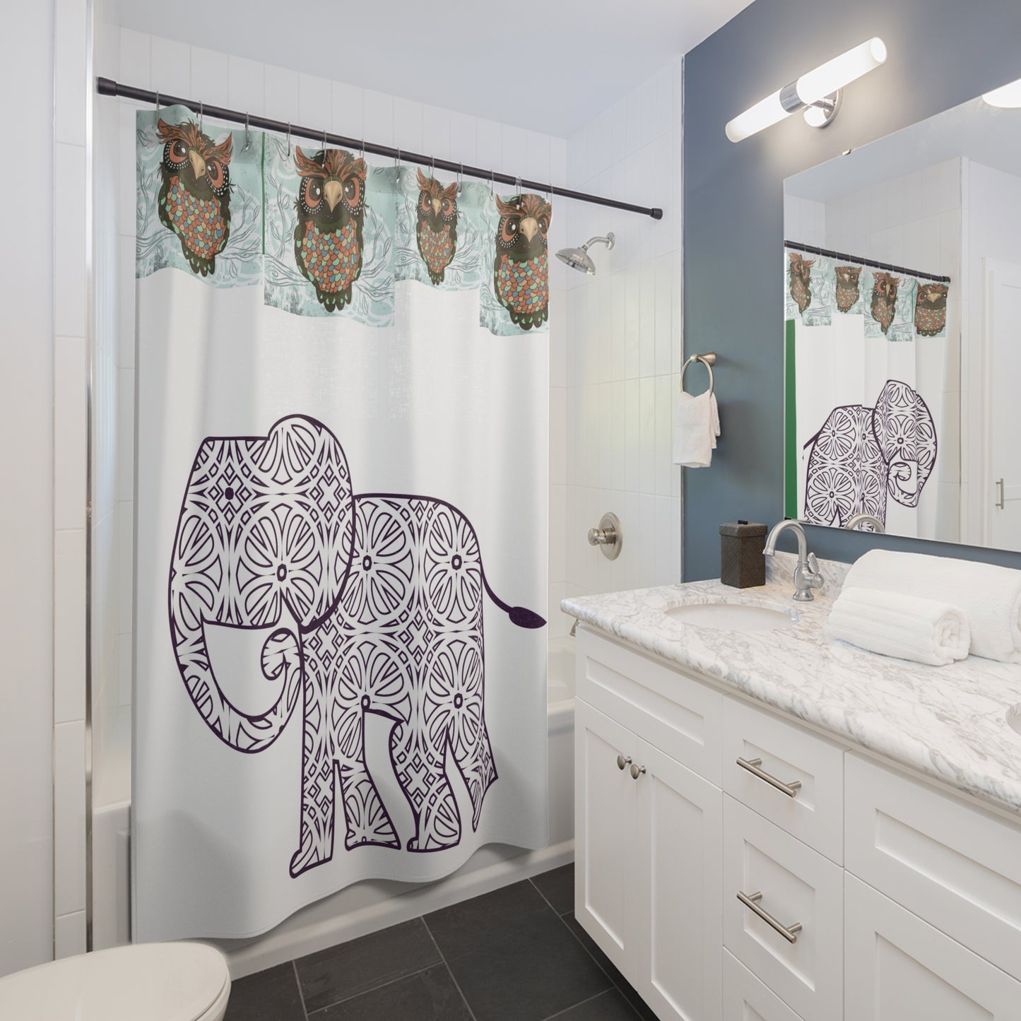 Elegant Elephant Shower Curtain - Boho Bathroom Decor