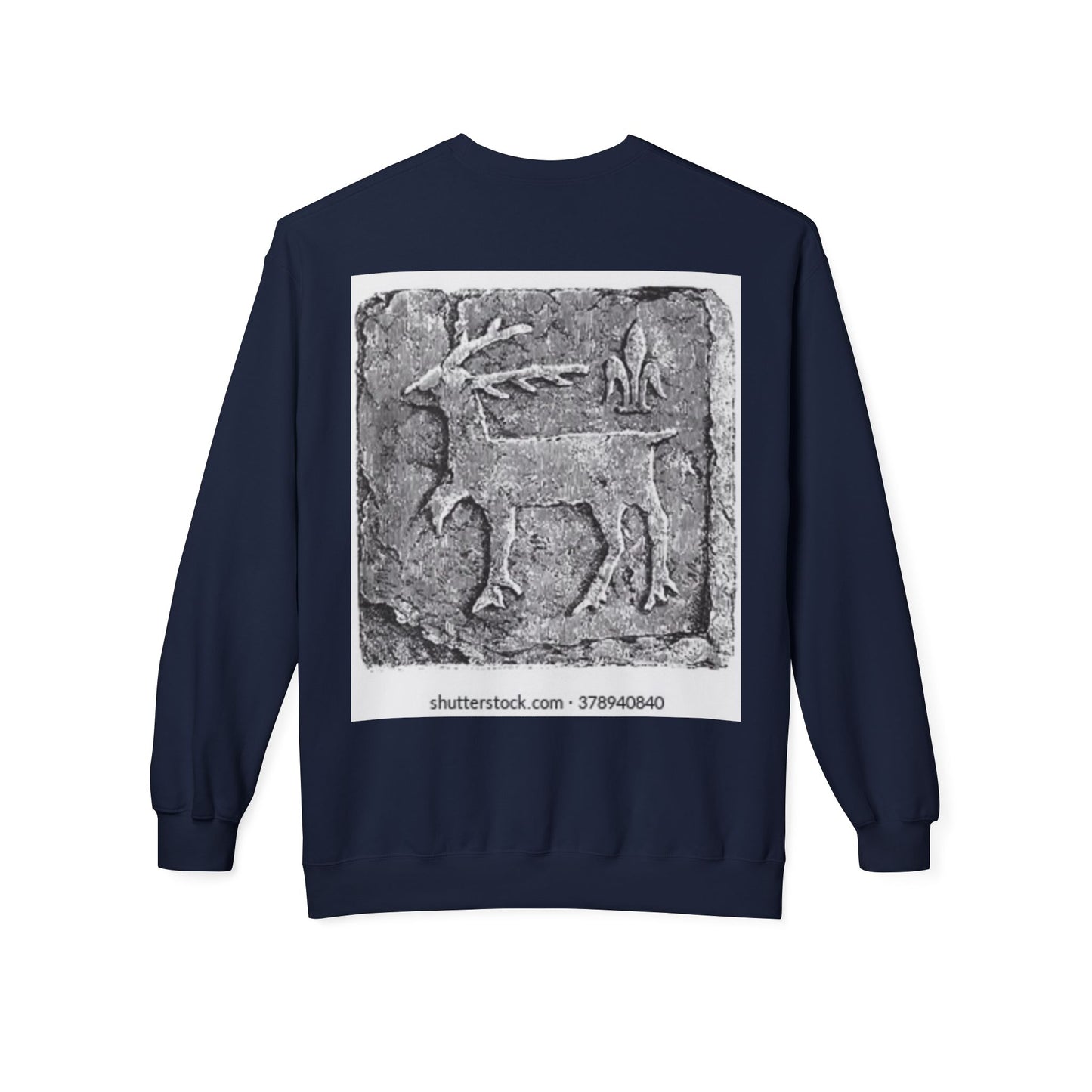 Vintage-Inspired Fleece Crewneck Sweatshirt with Ancient Deer Design