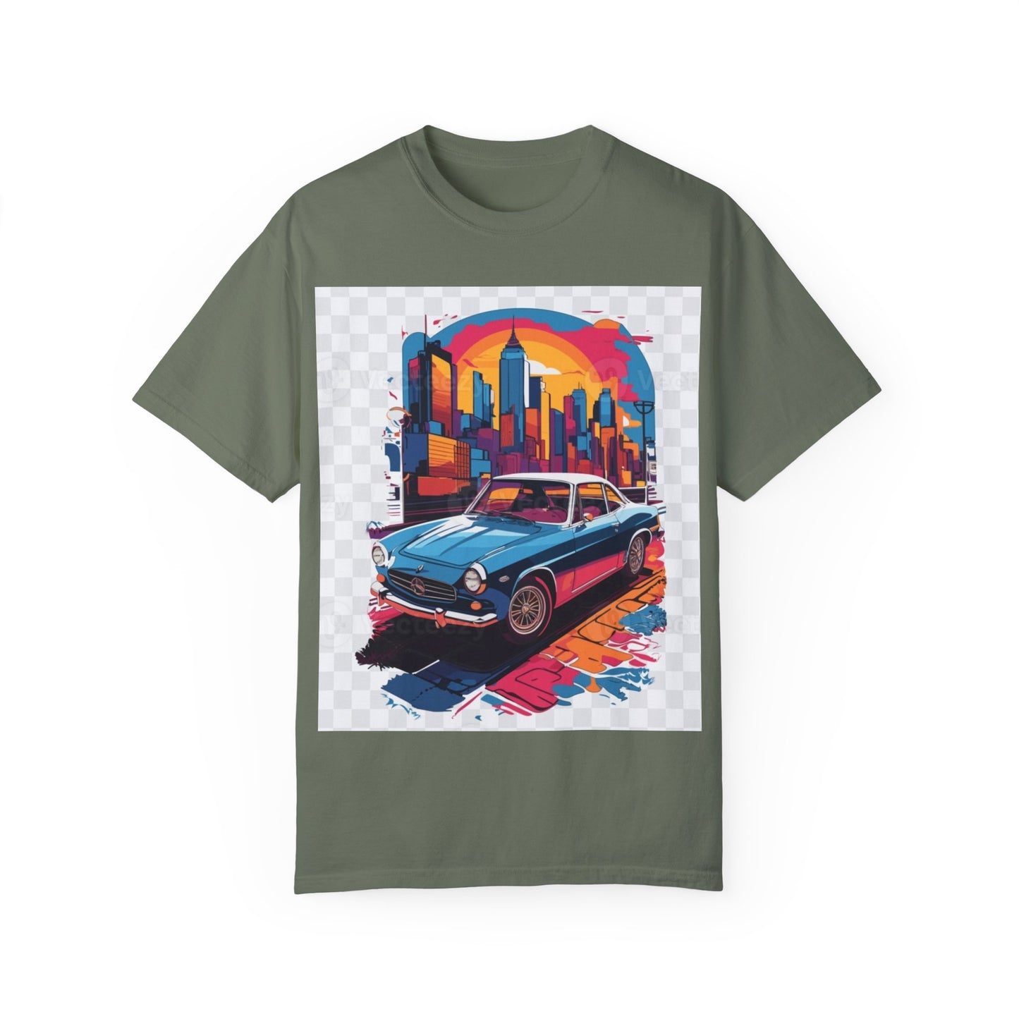 Retro Car Graphic Unisex T-Shirt - Colorful Cityscape Design