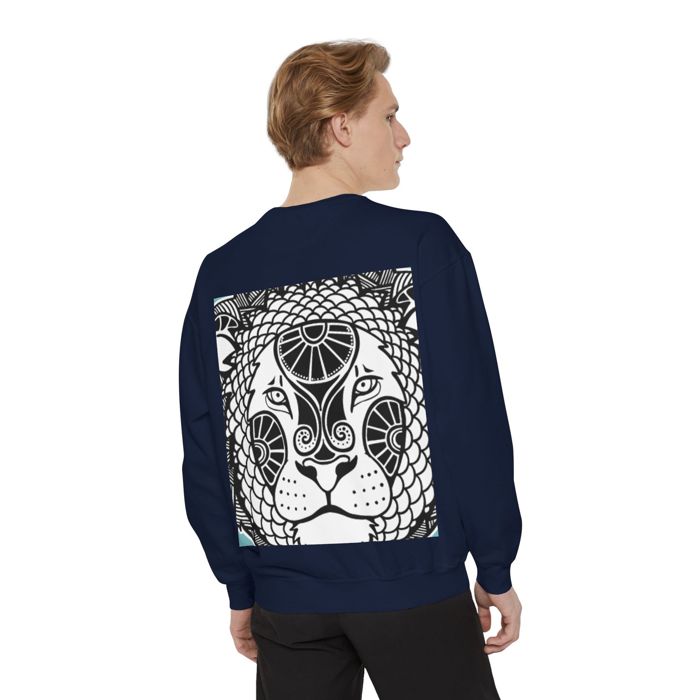 Bohemian Lion Unisex Garment-Dyed Sweatshirt - Cozy & Stylish Animal Graphic Tee for Nature Lovers