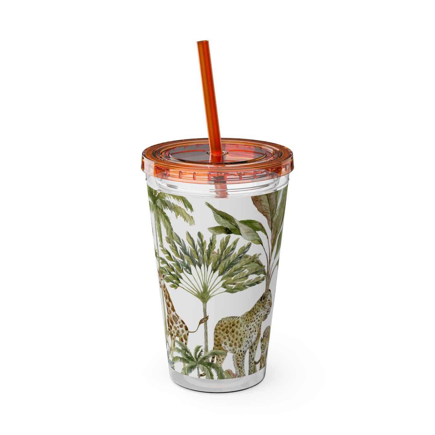 Sunsplash Jungle Tumbler with Straw - 16oz Tropical Wildlife Drinkware