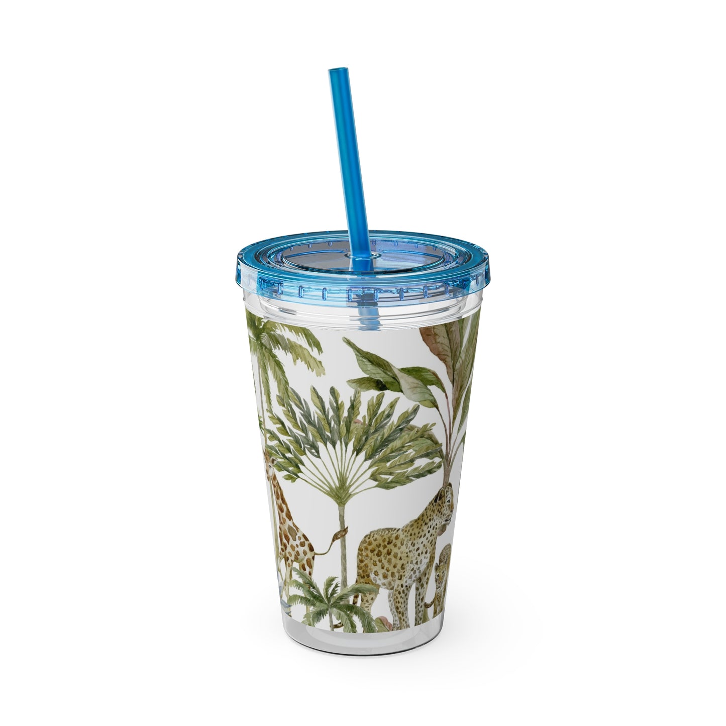 Sunsplash Jungle Tumbler with Straw - 16oz Tropical Wildlife Drinkware