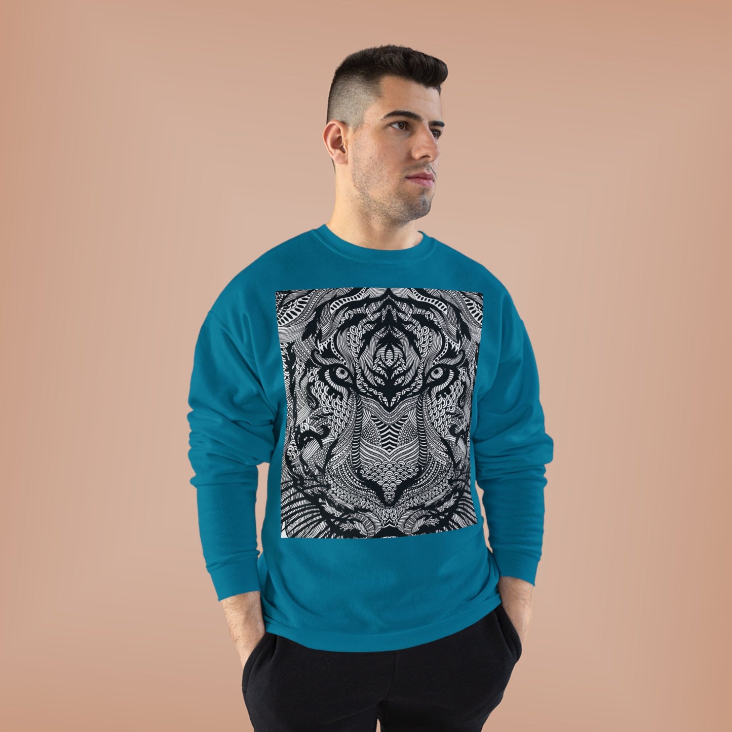 Unisex EcoSmart Tiger Graphic Crewneck Sweatshirt - Bold Black & White Design