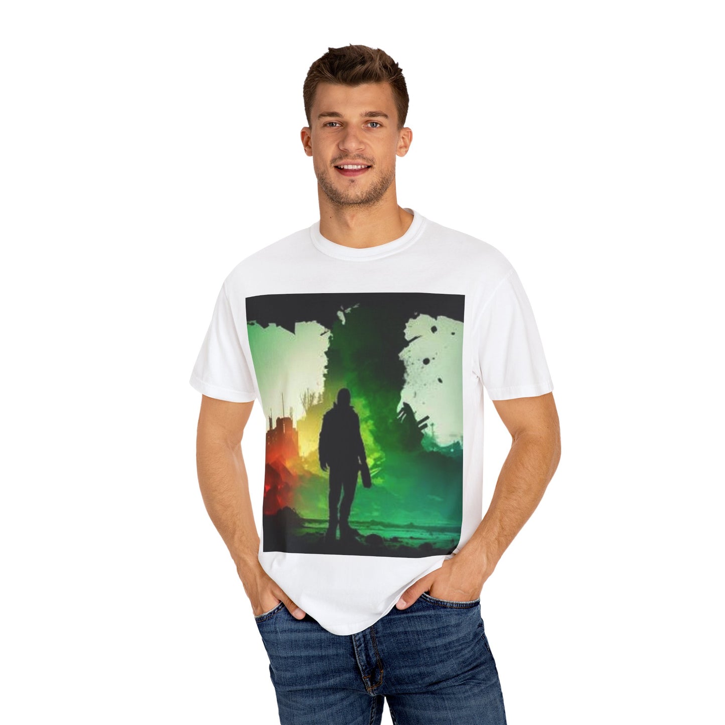 Vintage-Inspired Unisex Garment-Dyed T-Shirt with Artistic Print