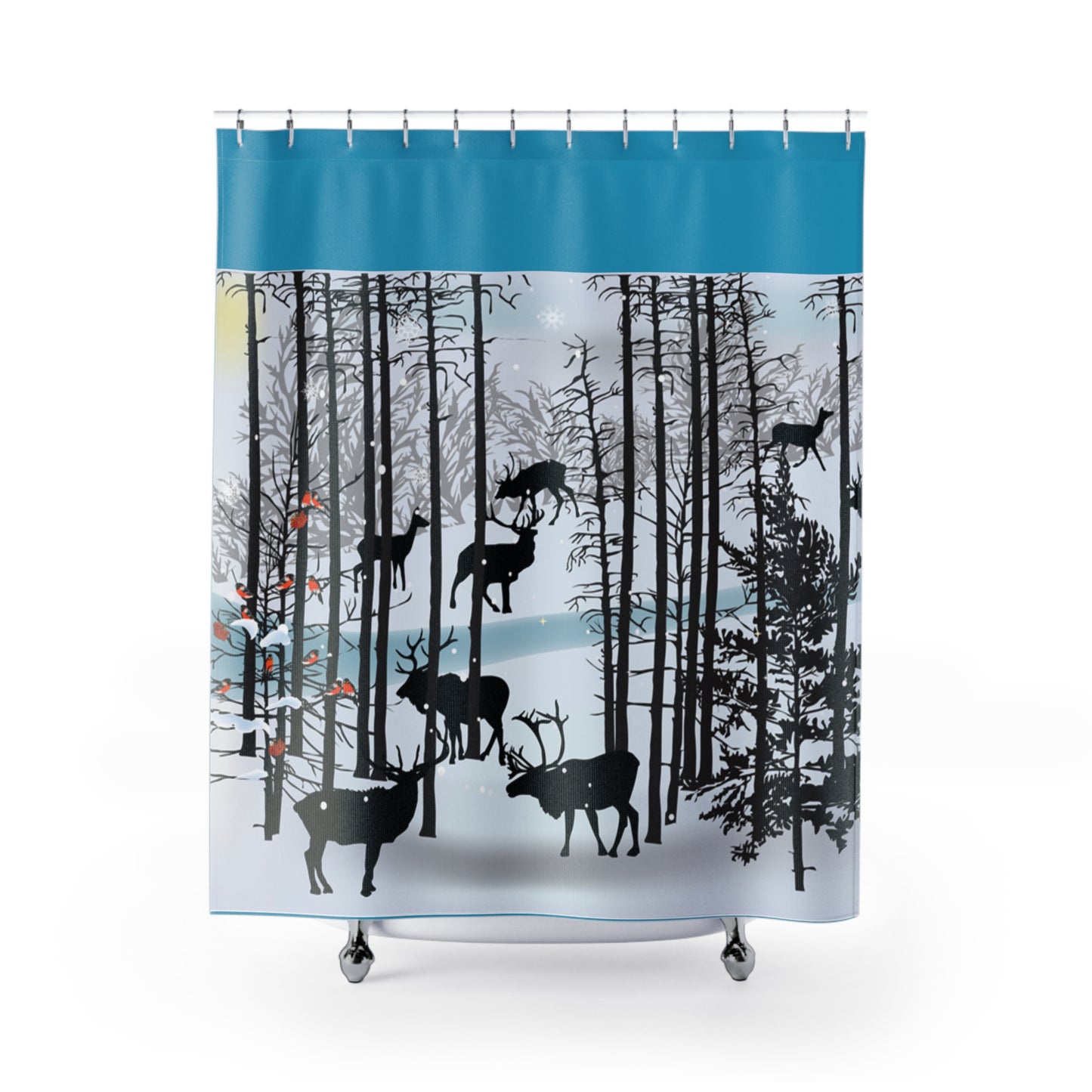 Modern Forest Deer Shower Curtain - Winter Cabin Decor