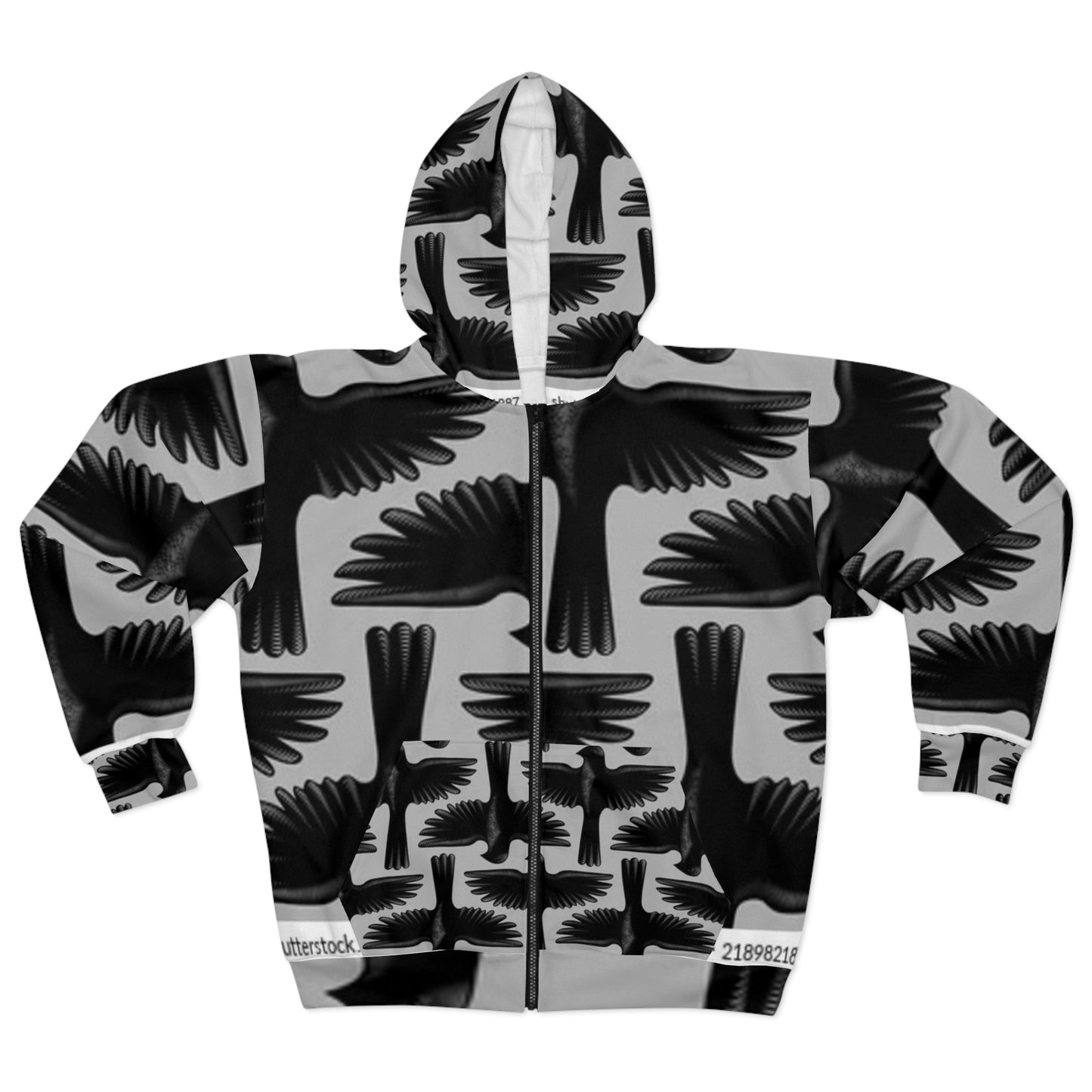 Stylish Black & Grey Bird Graphic Unisex Zip Hoodie