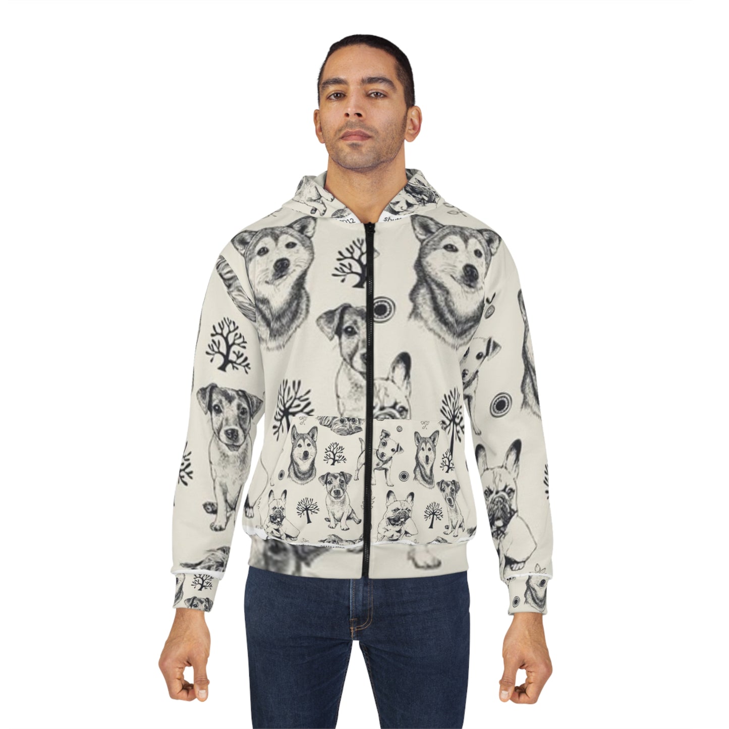 Cute Dog Print Unisex Zip Hoodie - Cozy Pet Lover's Jacket