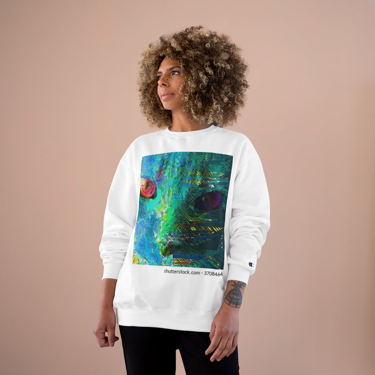 Vibrant Artistic Champion Sweatshirt with Eye Design